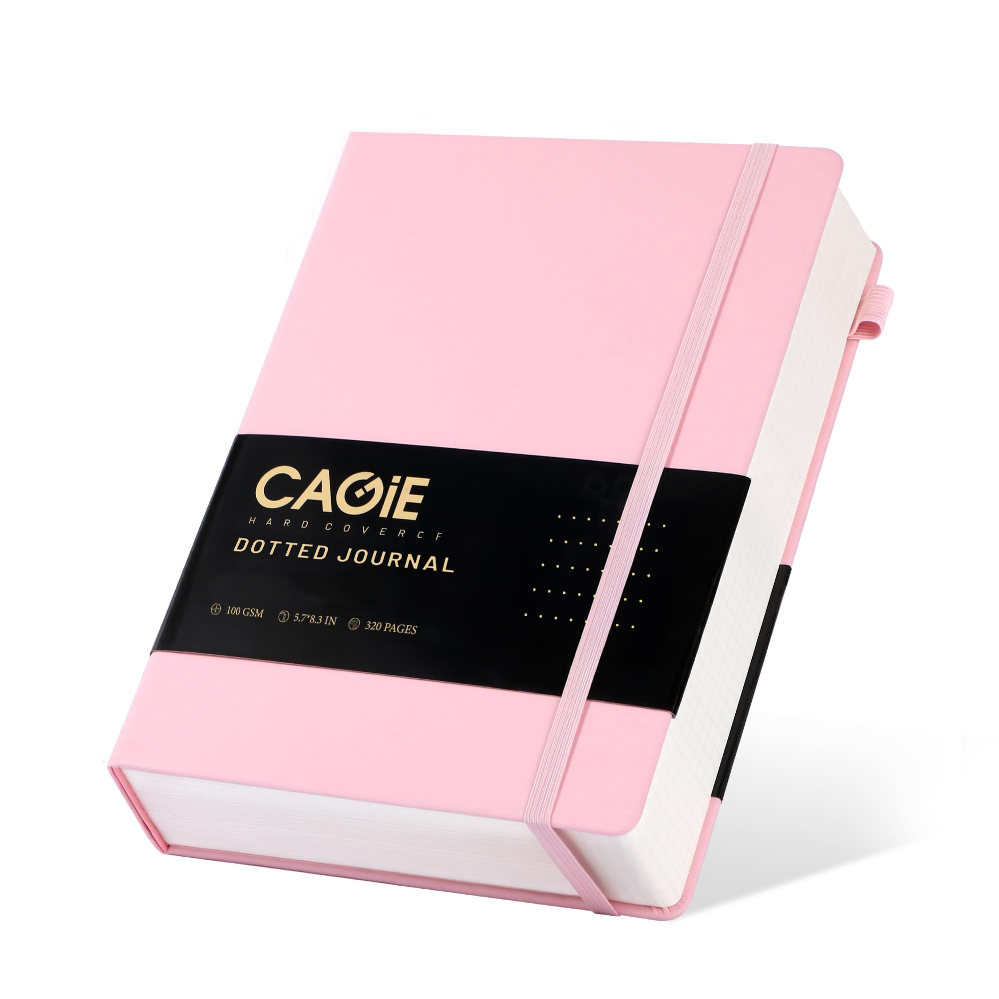 CAGIE Bullet Dotted Journal Notebook 320 Pages 100 GSM Paper Hardcover A5 Dot Grid Notebook Leather Journals for Writing Women Men Work Journaling, Black