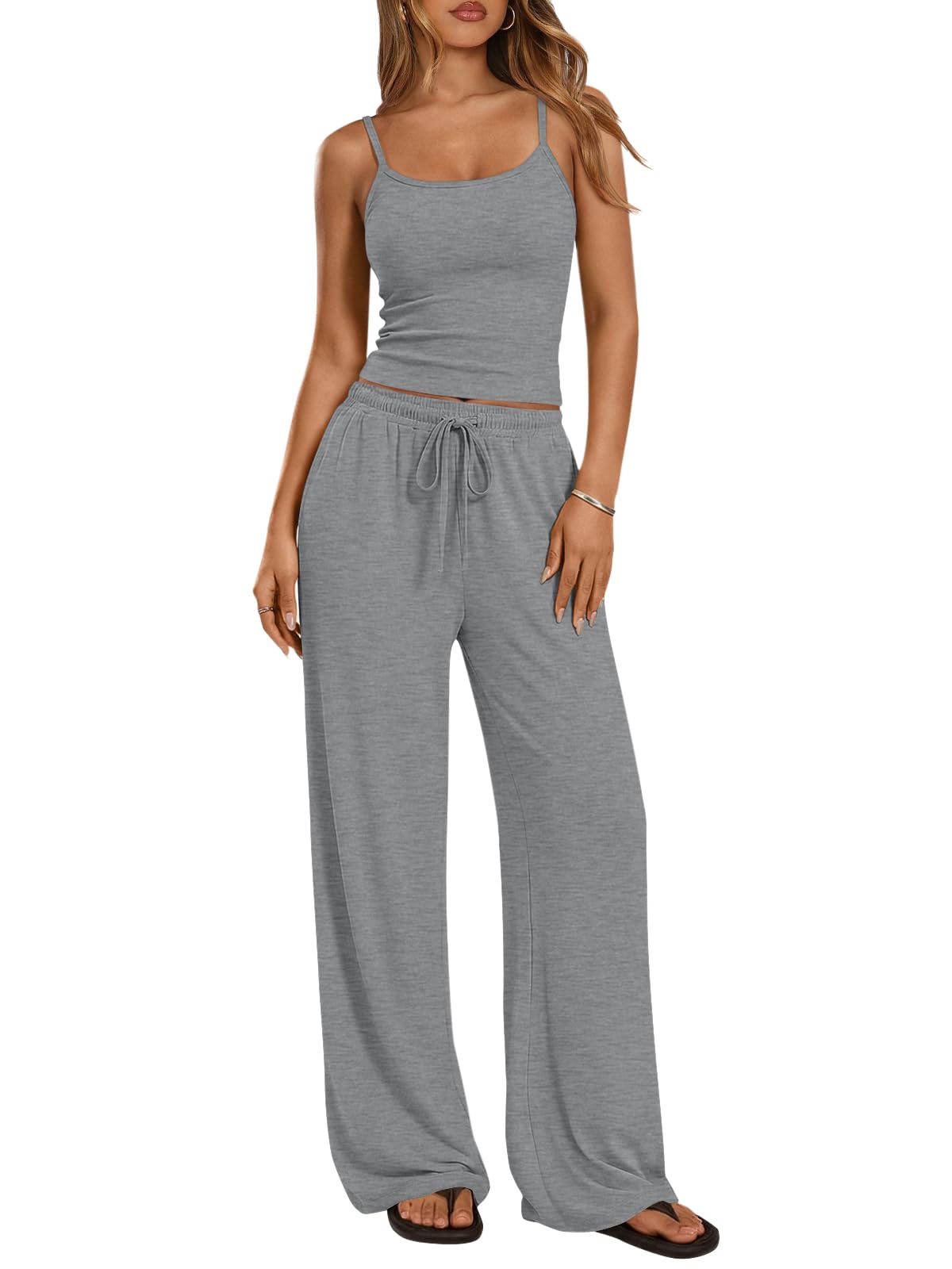 Trendy Queen Women's 2 Piece Lounge Set Summer Outfits - Camisole Top & Wide Leg Pants