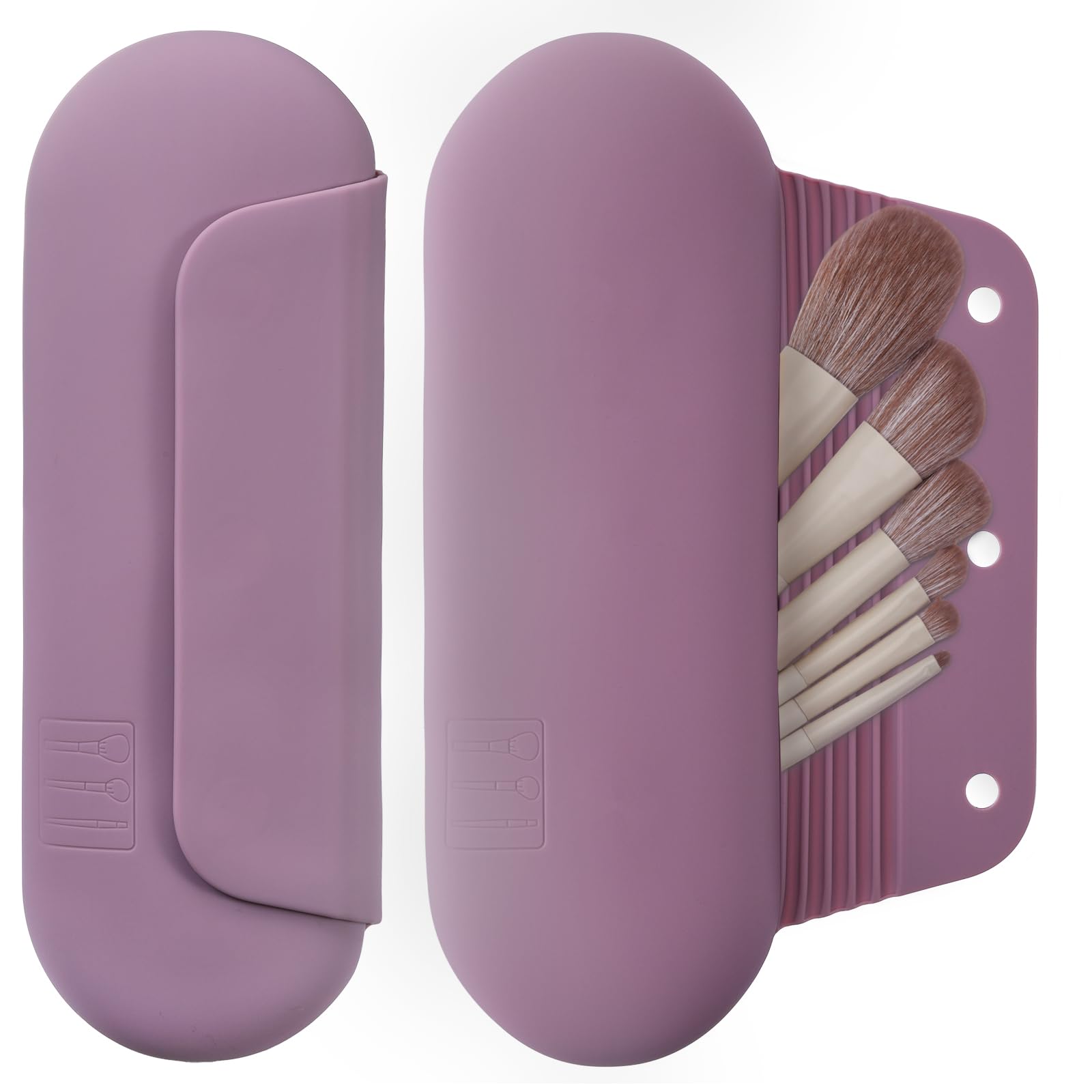 AGIKET Silicone Makeup Brush Holder Travel Cosmetic Bag：Soft Portable Cosmetic Face Brushes Holder with Upgrade Anti-Fall Out Magnetic Closure, Large Travel Makeup Brush Case - Walnut