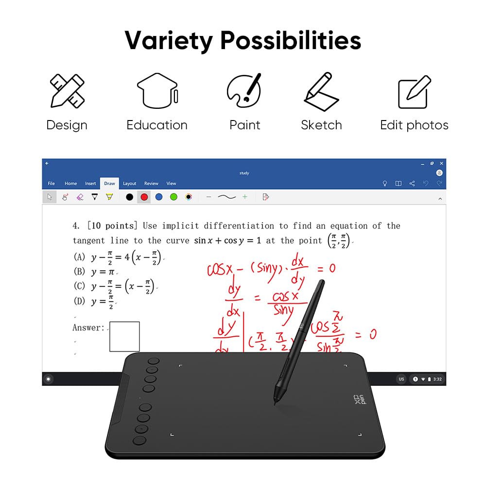 XPPen Updated Deco 01 V3 Drawing Tablet, 16384 Pressure Sensitivity, 8 Custom Shortcuts, 220 Report Rate for OSU Drawing Pad, Remote Teaching & Animation, Compatible with Android, Windows, macOS
