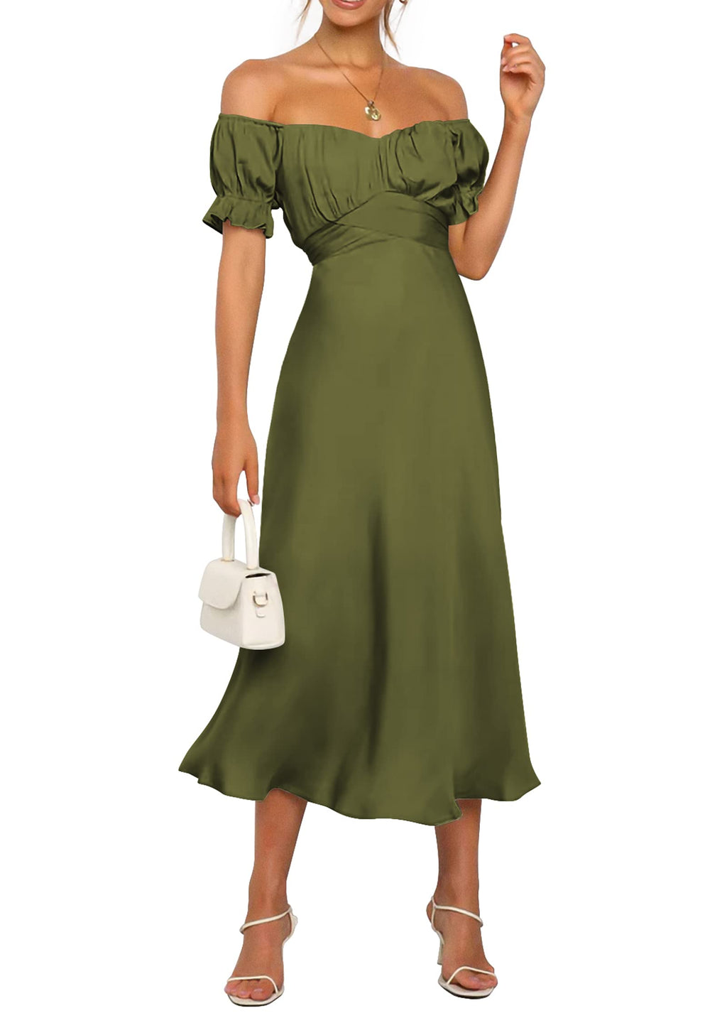 KIRUNDO Women's 2026 Spring Summer Satin Wedding Guest Midi Dress Off The Shoulder Wrap Party Cocktail Formal Prom Dresses
