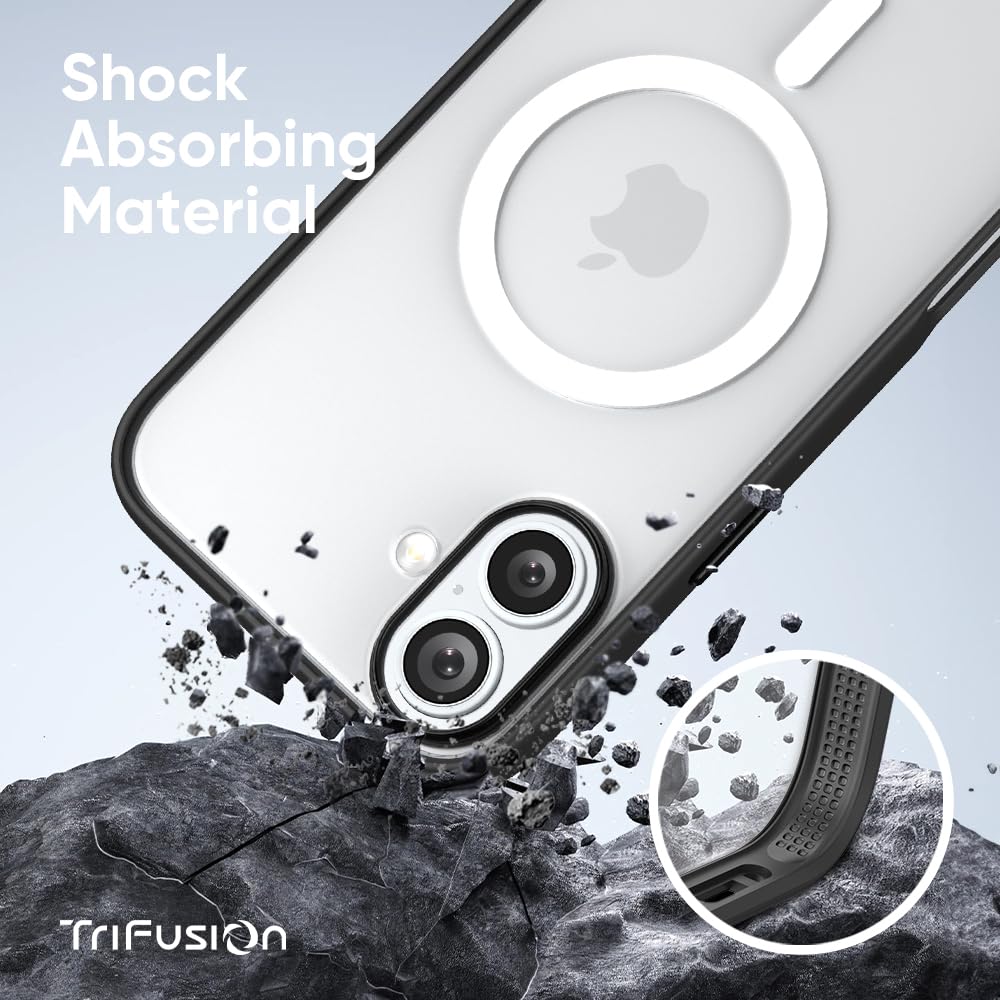 FLOLAB Surtect Tri-Fusion Magnetic for iPhone 16 Case Protective Slim Design Magsafe Compatible Military Grade - Black Clear