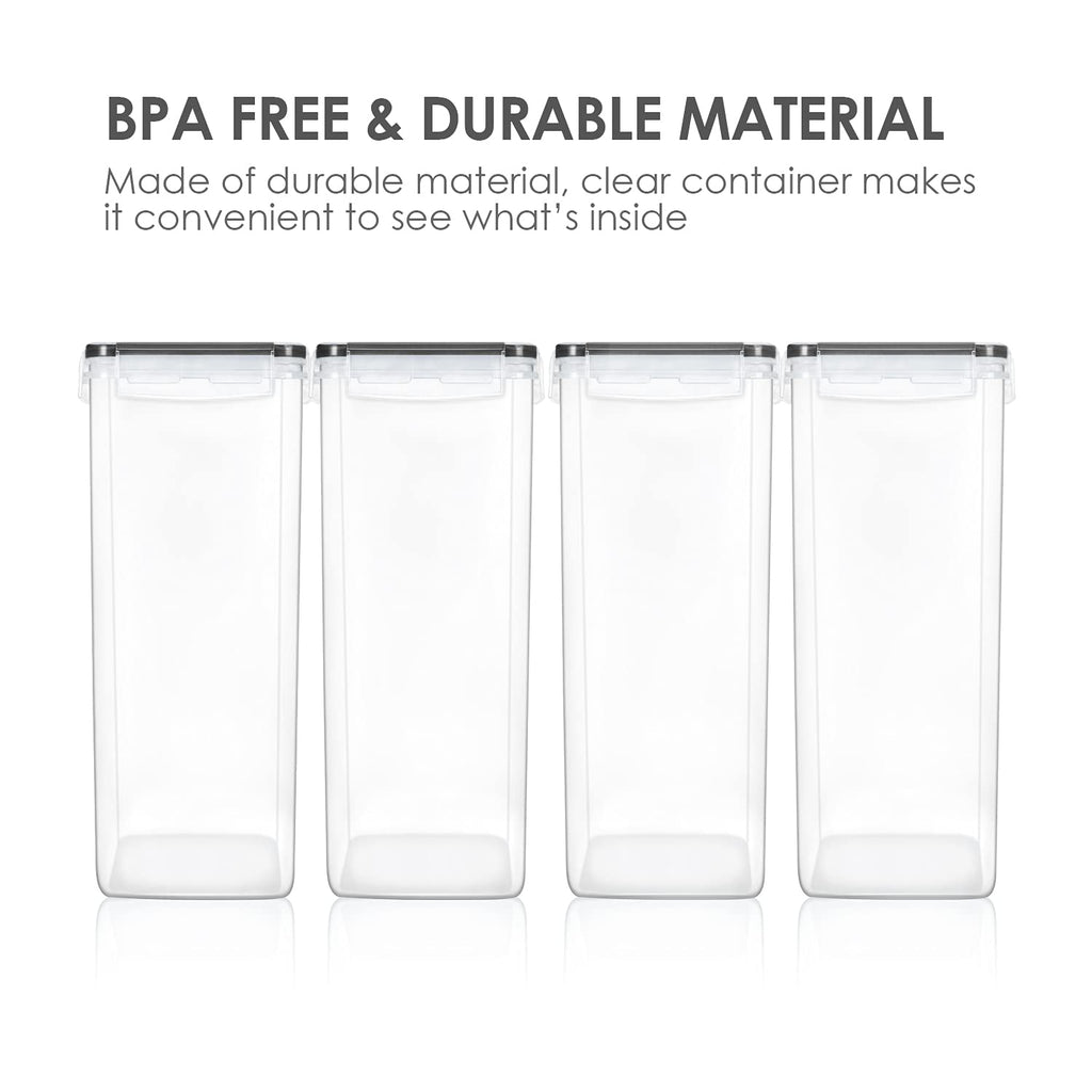 Vtopmart Food Storage Containers 2.5L / 84.5oz, 4 Pieces BPA Free Plastic Airtight Canister for Flour, Sugar, Baking Supplies, with 4 Measuring Cups and 24 Labels, Black