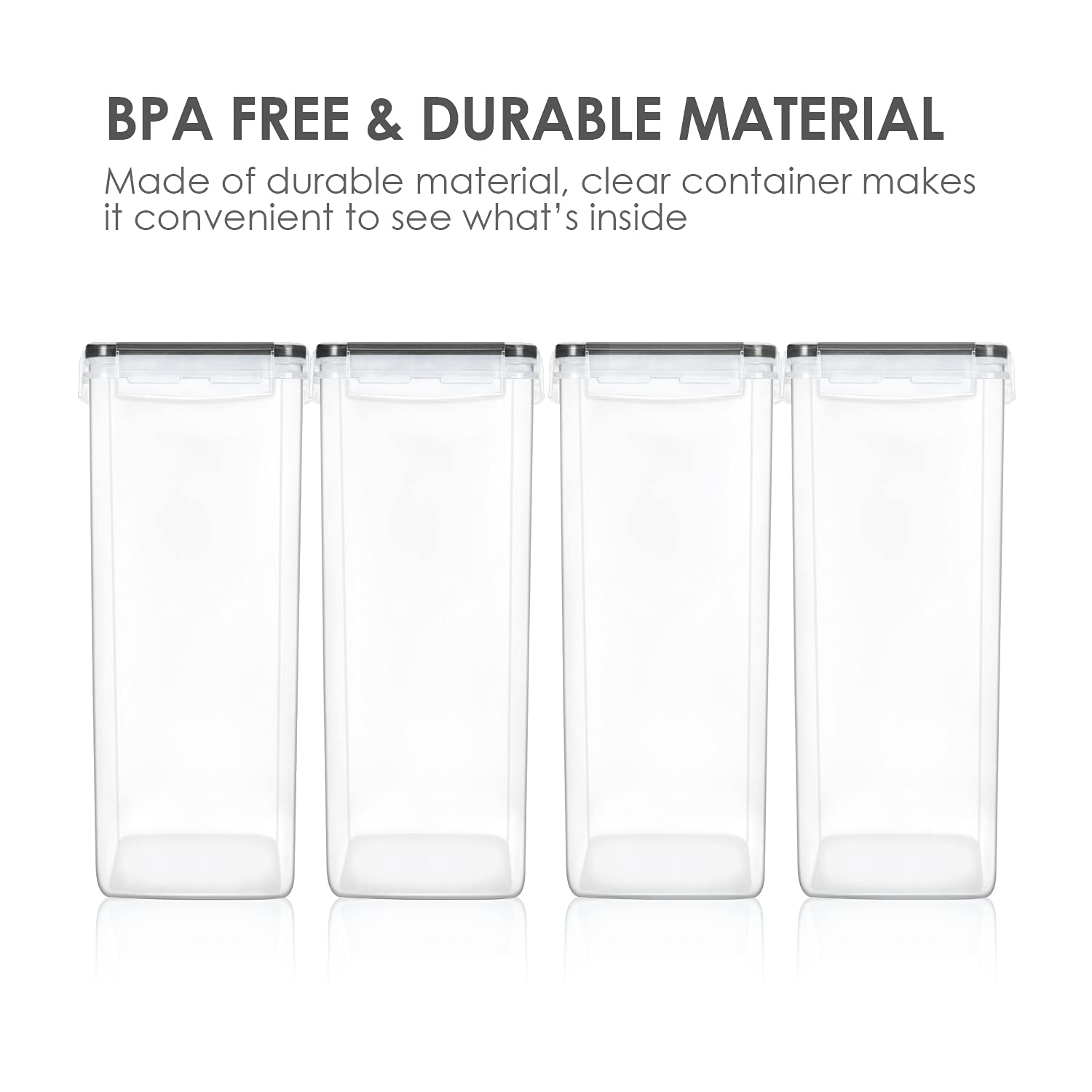 Vtopmart Food Storage Containers 2.5L / 84.5oz, 4 Pieces BPA Free Plastic Airtight Canister for Flour, Sugar, Baking Supplies, with 4 Measuring Cups and 24 Labels, Black