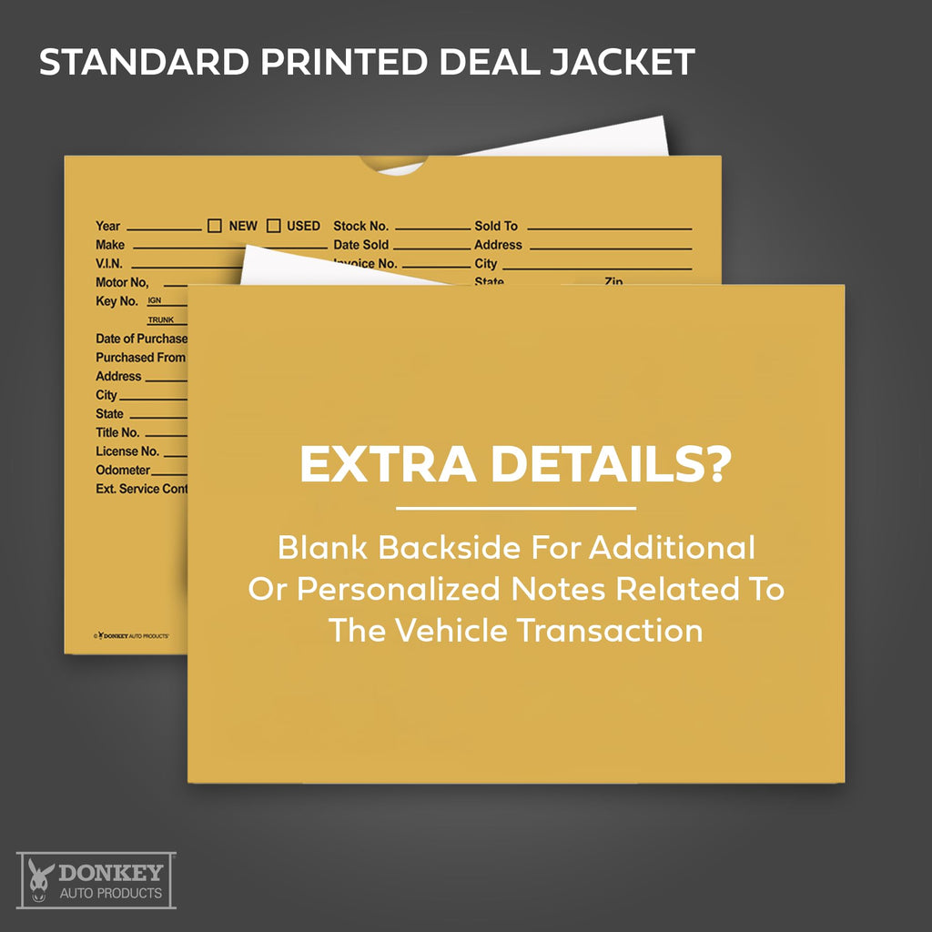 Printed Vehicle Deal Envelopes 9x12 Deal Jackets (100 shrink wrapped) (Blue)