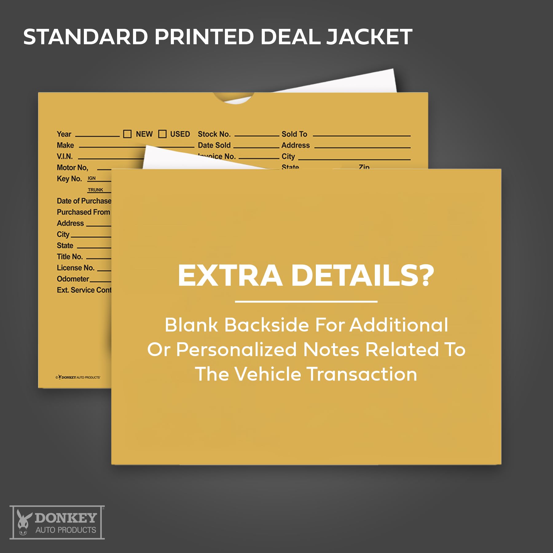 Printed Vehicle Deal Envelopes 9x12 Deal Jackets (100 shrink wrapped) (Blue)