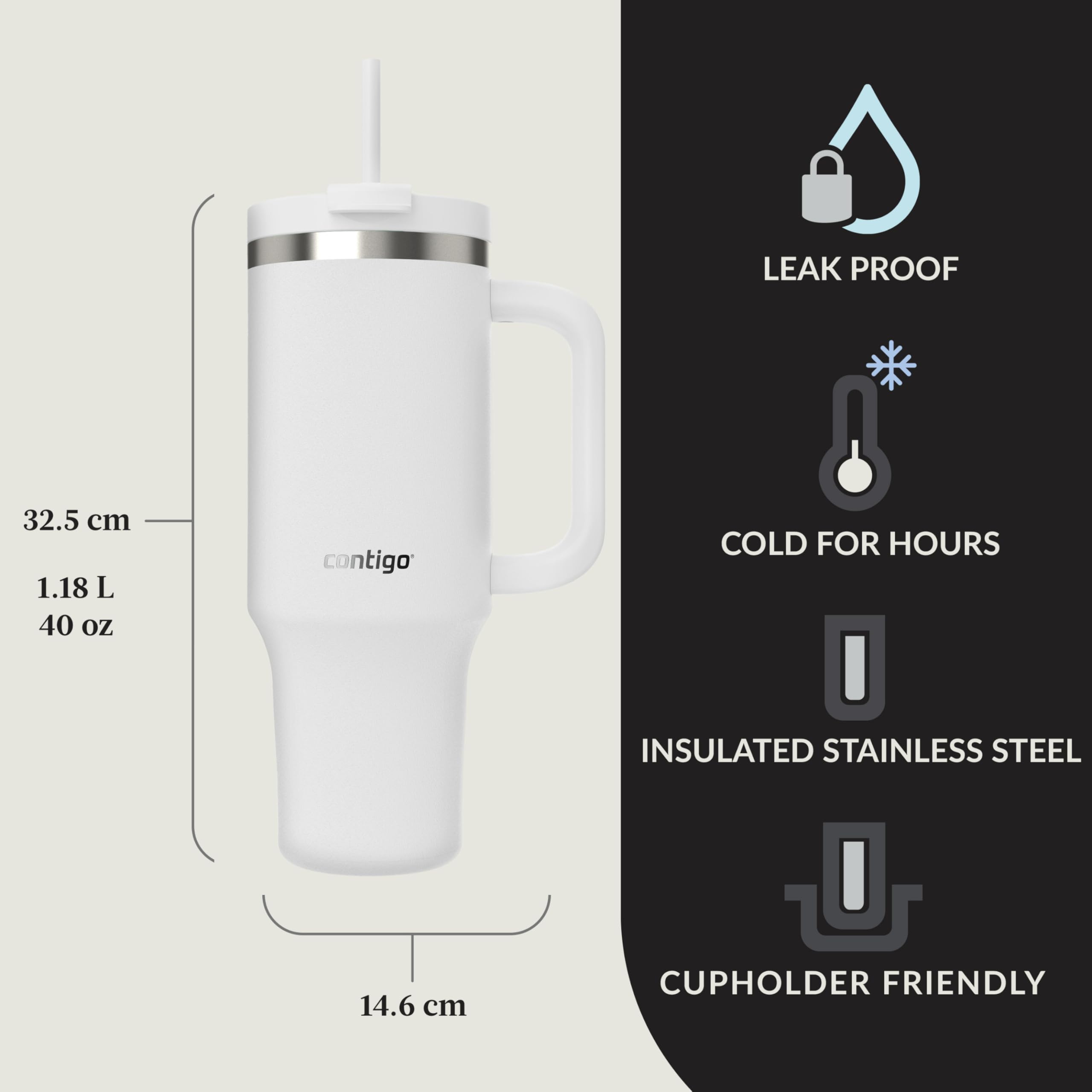 Contigo Streeterville 30oz Tumbler, Stainless Steel Vacuum Insulated, Leak-Proof, Cold for 29 Hours, Fits in cupholders, Licorice