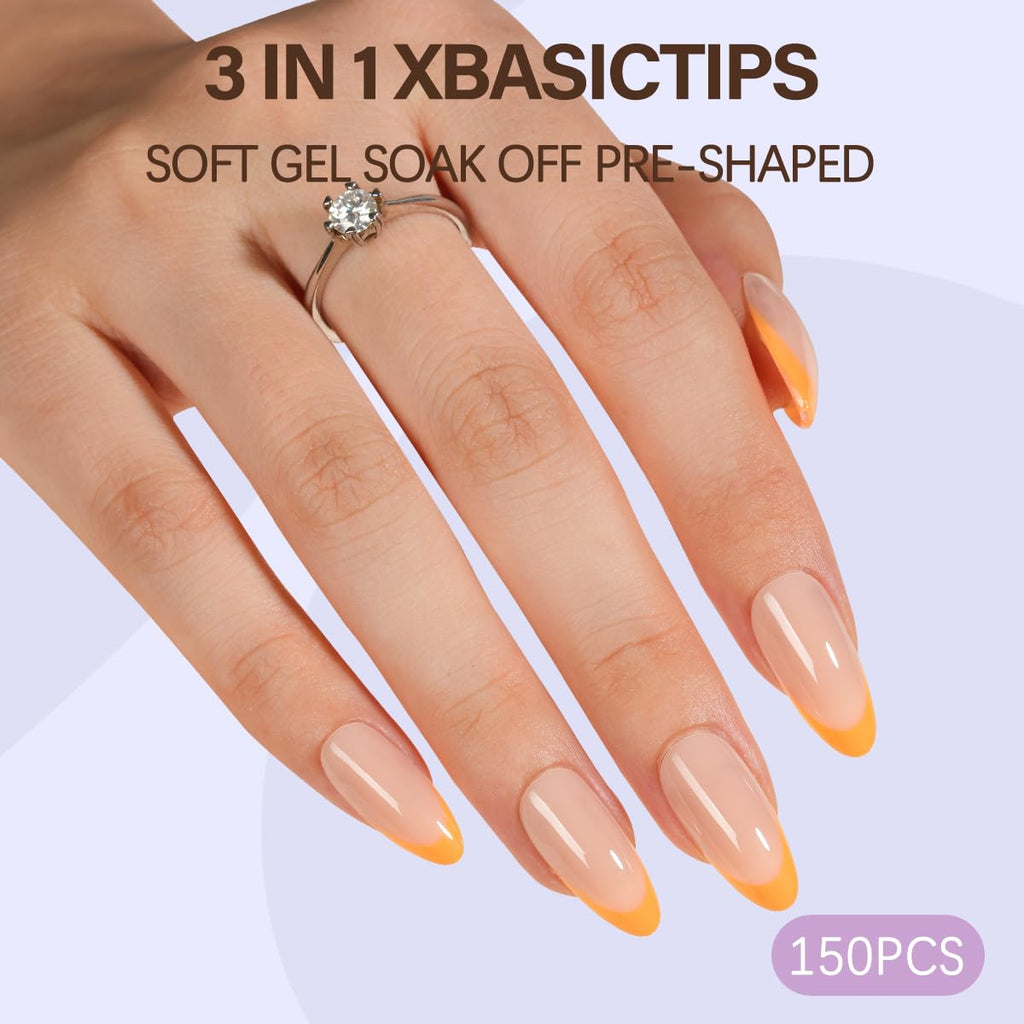 Misssix XBASICTIPS French Tip Press On Nails, 300Pcs French Gel Nail Tips Long Square, Soft Gel Pre-shaped No Need to File 3 in 1 Tips, Fake Nails for Nail Art DIY Extension Designs 15 Sizes