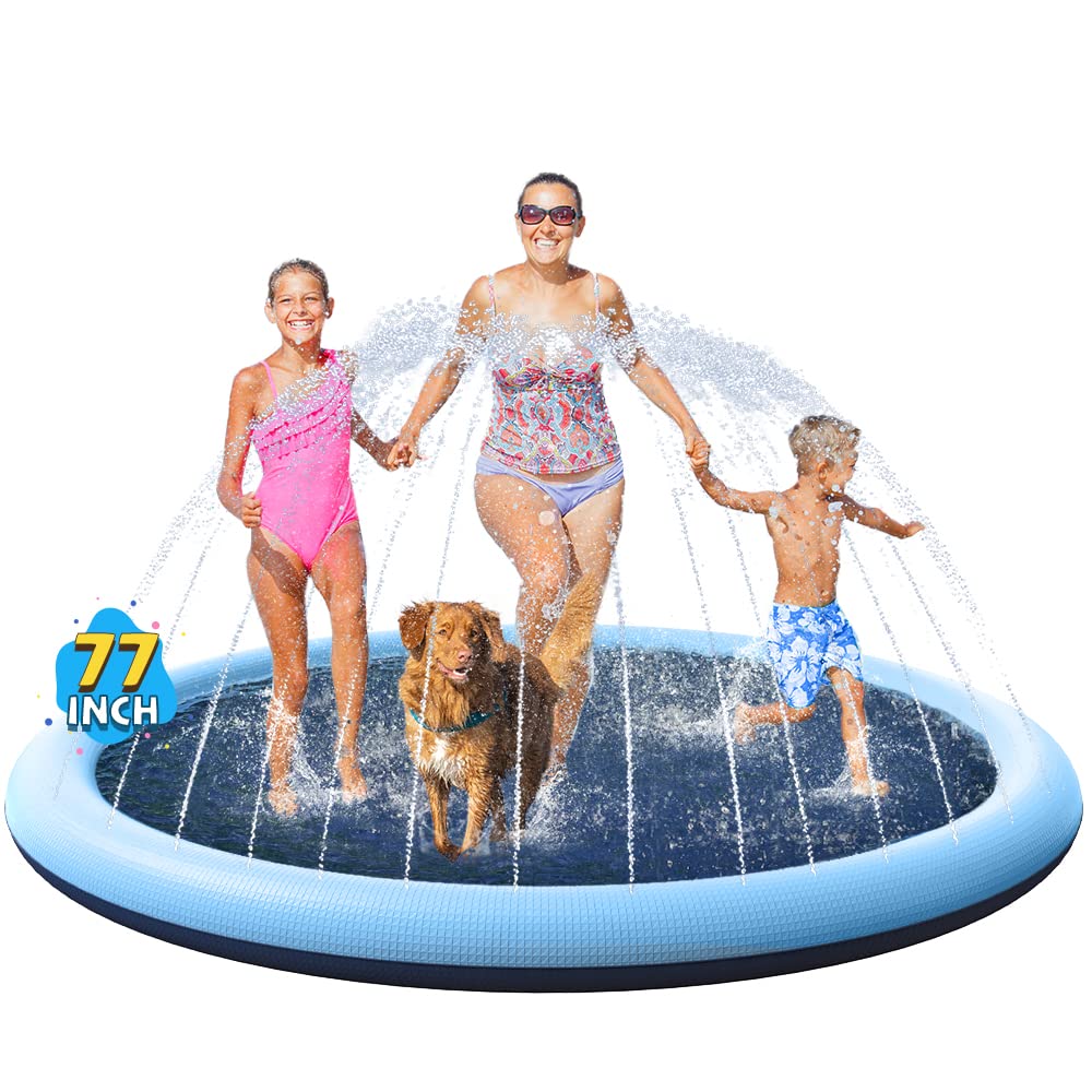 VISTOP 67" Non-Slip Splash Pad for Kids and Dogs, Thickened Sprinkler Pool for Toddlers, Outdoor Backyard Water Toys, Fun Fountain Play Mat for Babies, Children & Pets Blue