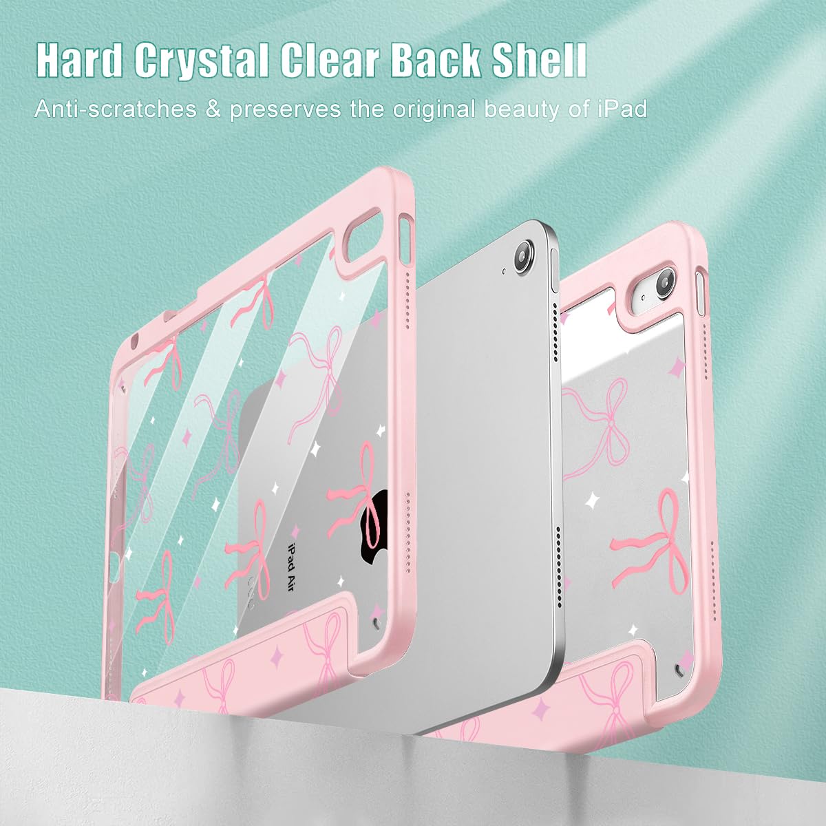 Tuiklol Case for iPad Air 11 Inch M4 2026 / Air 11 Inch M3 2025 / Air 11 Inch M2 2024 / iPad Air 10.9 Inch 2022 2020, Buit in Pencil Holder with Shockproof Cover Clear Transparent Back, Black Flower