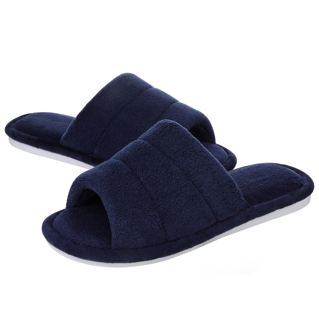 shevalues Terry Cloth Open Toe Slippers for Women Memory Foam Slip On House Slippers
