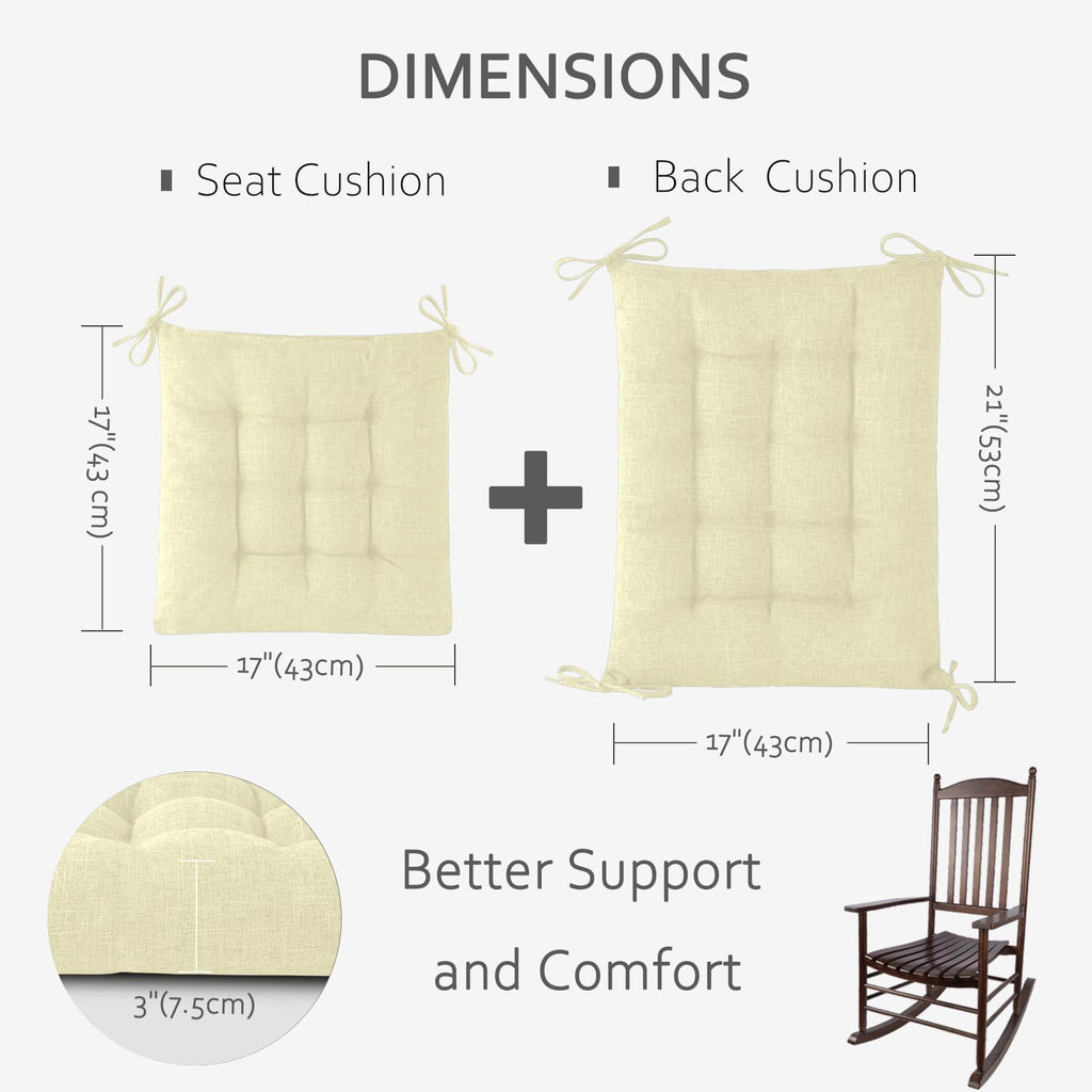 ELFJOY Rocking Chair Cushion Large Rocking Chair Pads with Ties Premium Tufted High Back and Seat Cushion 2 Piece Set Black