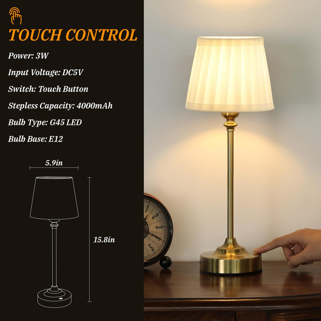 Touch Control Cordlss Table Lamp, USB-C Rechargeable Lamp with Stepless Dimming, 4000mAh Battery Operated Bedside Lamp for Bedroom, Living Room, Night Light & Emergency Lighting, Black, 1 Pack