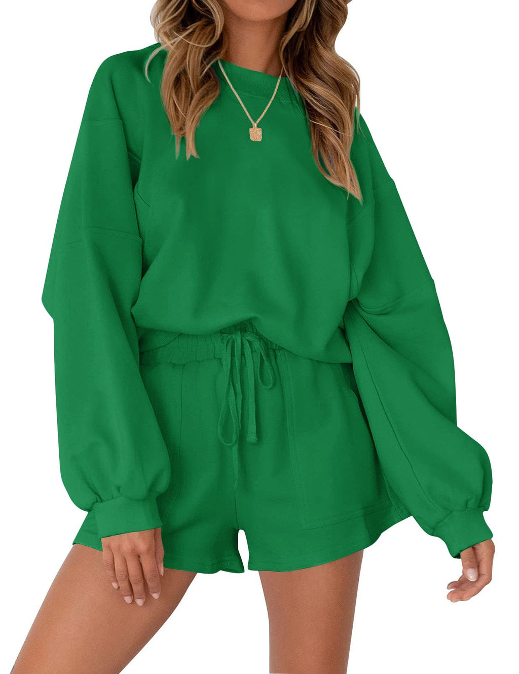MEROKEETY 2026 Spring Lounge Sets for Women Oversized Batwing Sleeve Casual Top and Shorts 2 Piece Outfits Sweat Set