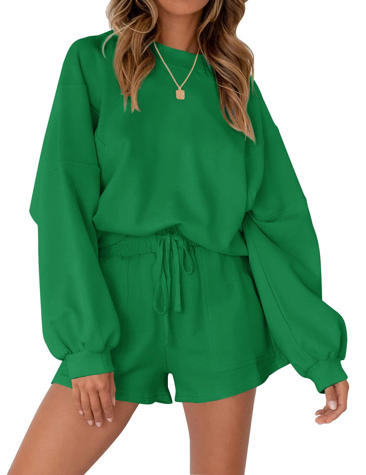 MEROKEETY 2026 Spring Lounge Sets for Women Oversized Batwing Sleeve Casual Top and Shorts 2 Piece Outfits Sweat Set