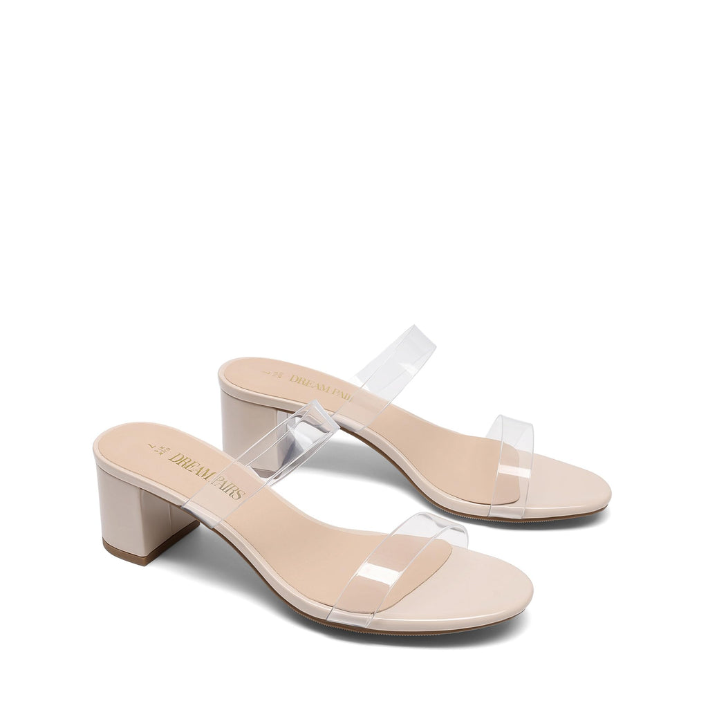 DREAM PAIRS Women's Two Strap Open Toe Low Block Chunky Heels Sandals Dress Pumps Casual Summer Mules Shoes