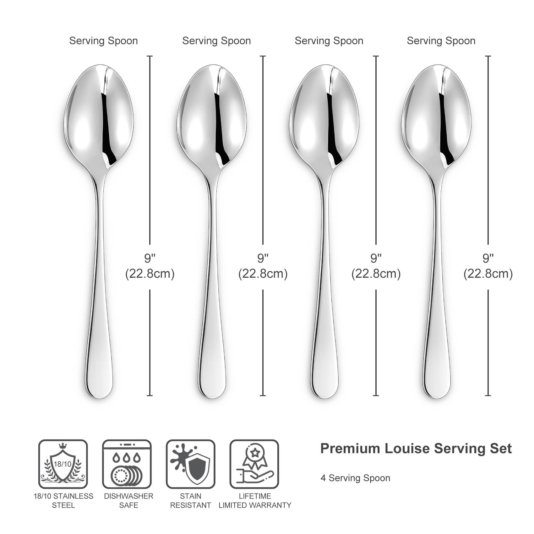 KEAWELL Premium Louise Spoons Set, Set of 4, 18/10 Stainless Steel, Exceptional mirror finish, Dishwasher Safe (5.6" Small Spoon)