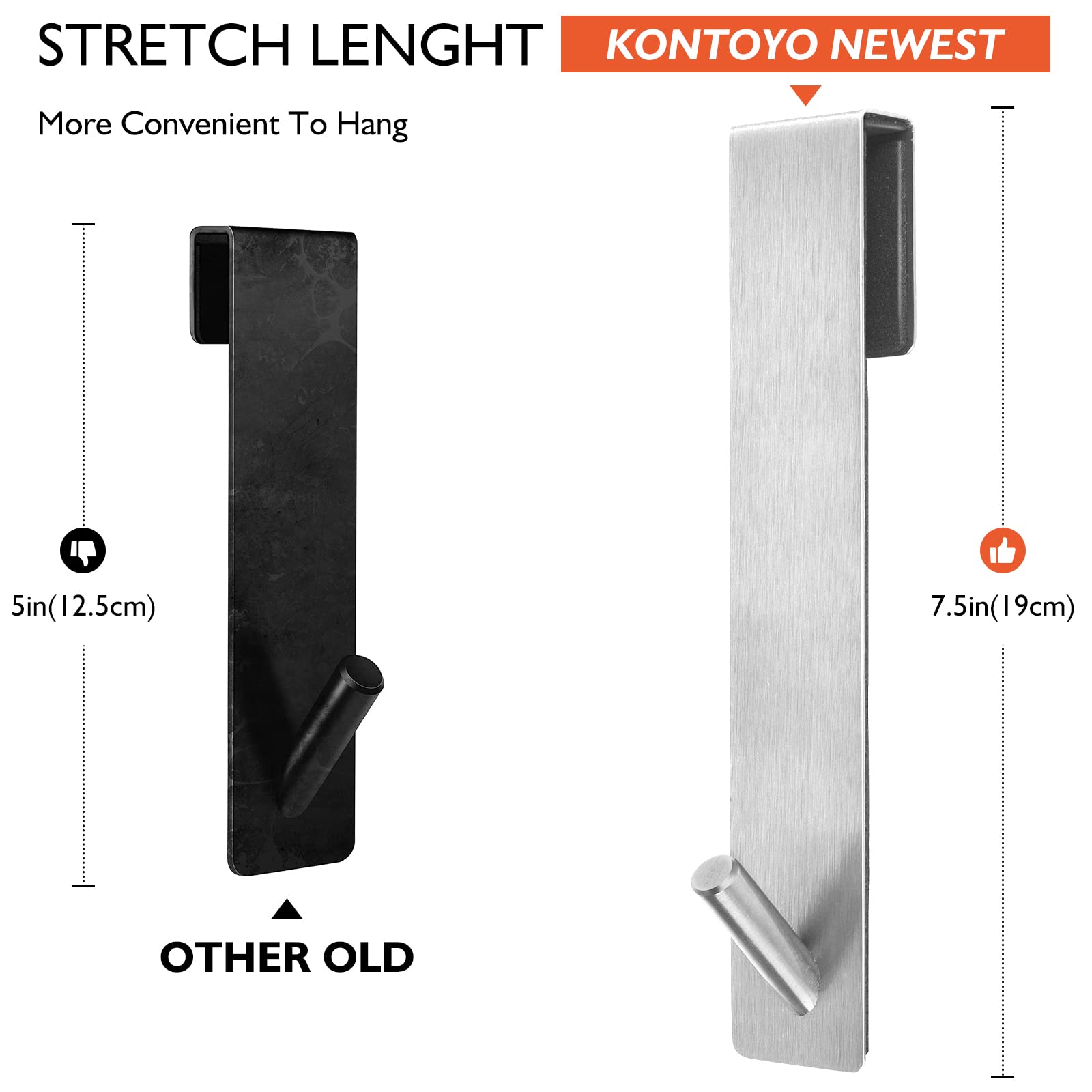 Kontoyo Shower Door Hooks(7.5 Inch),Extended Over Door Hooks for Bathroom Frameless Glass Shower Door,Stainless Steel Towel Hooks,Heavy Duty Rack Hooks for Robe,Towel-2 Pack-Black