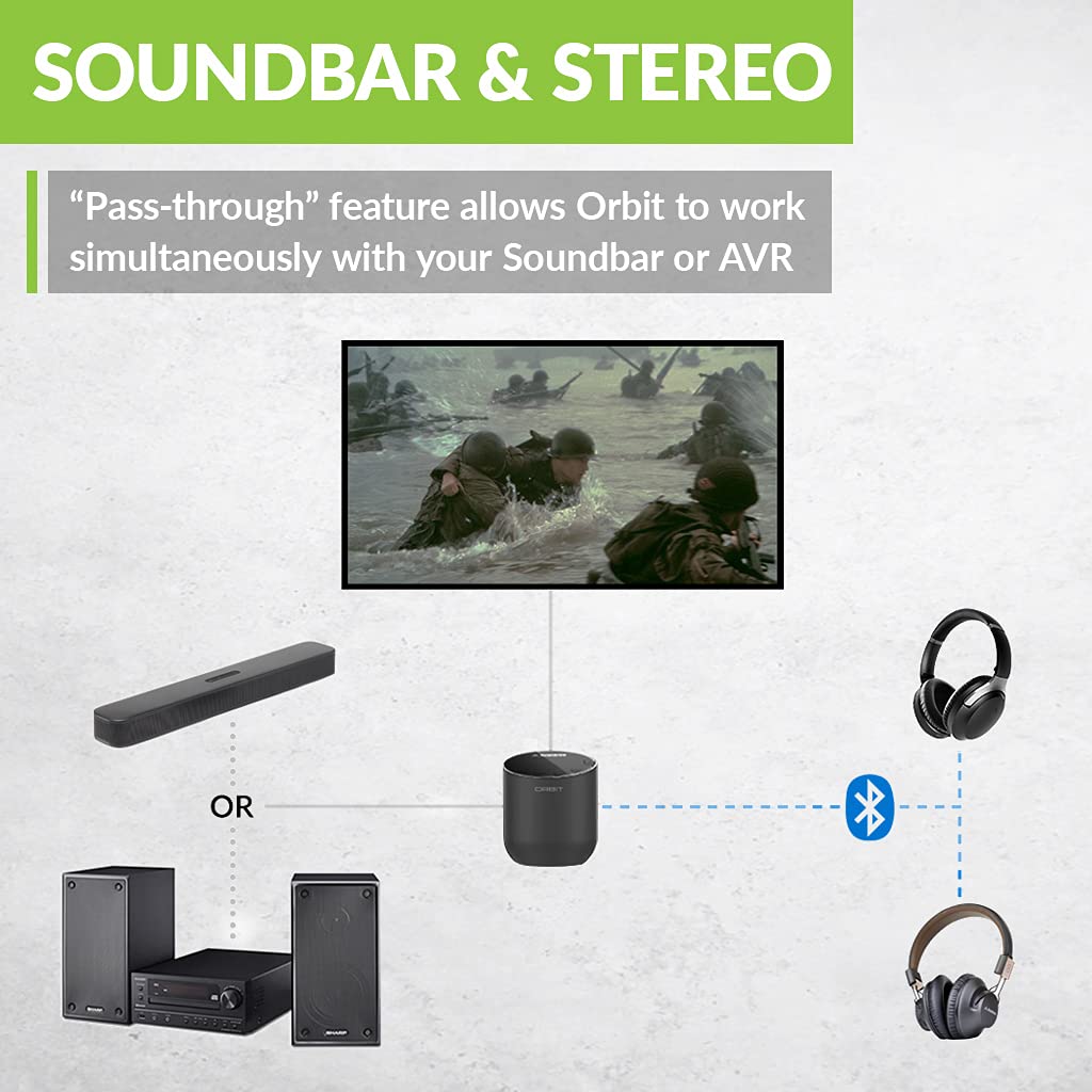 Avantree Orbit Bluetooth 5.0 Audio Transmitter for TV with 5.1 Surround Sound Passthrough Support, Class 1 Long Range, LED Display, Dual Link, 100% TV Compatibility Delivers No Lip sync Delay
