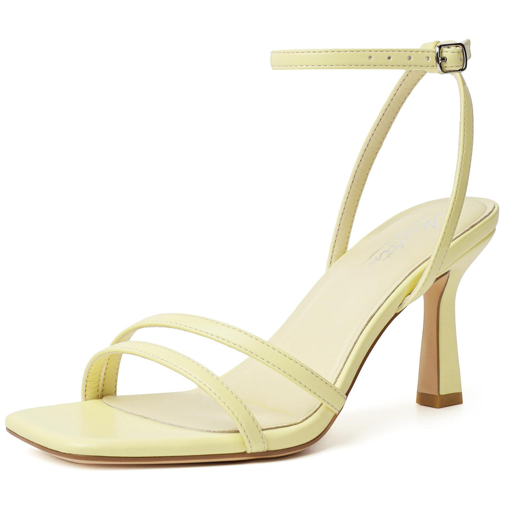 Mostrin Strappy Kitten Heels for Women Square Open Toe Heels Ankle Strap Lace Up Heeled Sandals for Party, Prom