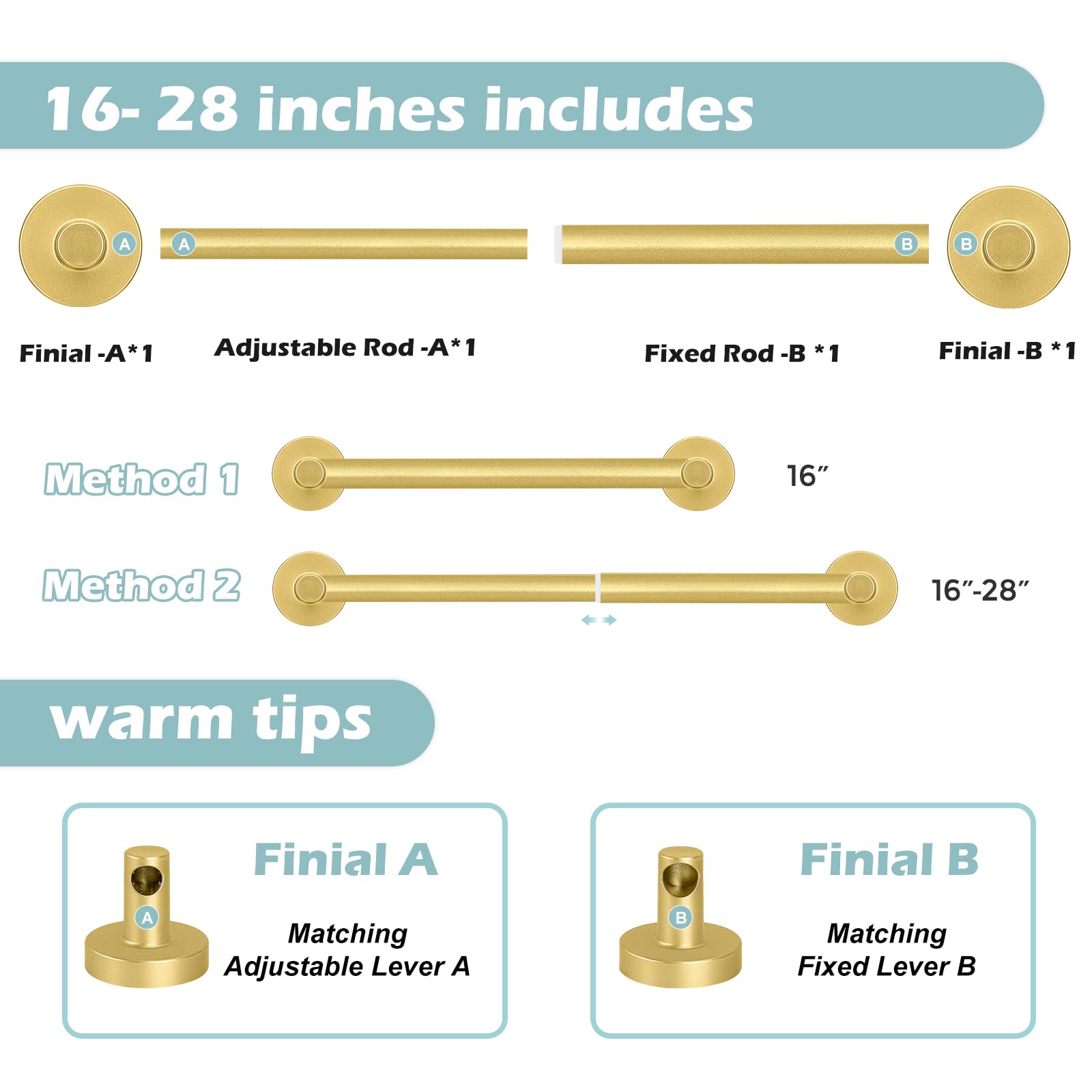 Gold Magnetic Curtain Rod for Door:Magnet Curtain Rods for Classroom Whiteboard,Small Adjustable Magnetic Towel Bar,Tool-Free French Magnet Pole with Leather Protective Cover No Drilling 16-28"