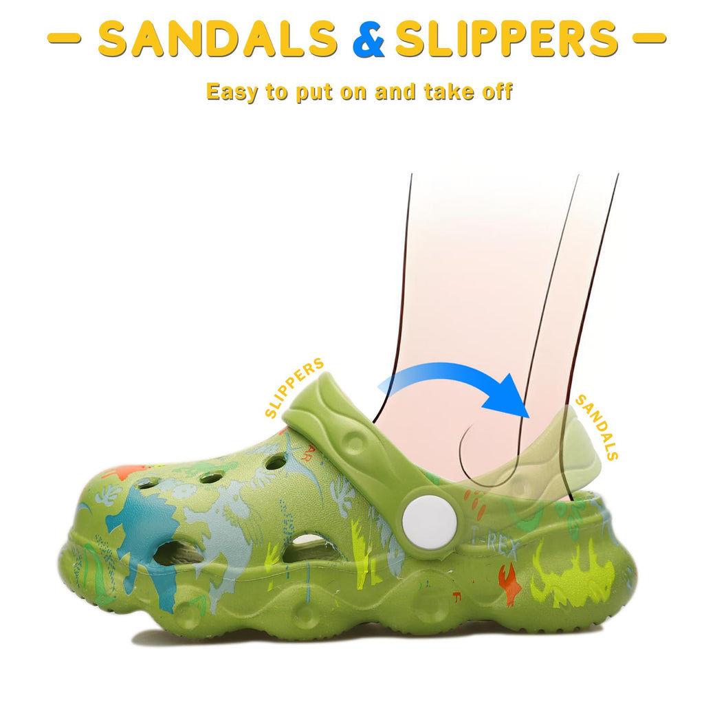 OWIF Toddler Clogs Boys Girls Kids Dinosaur Garden Shoes Slip on Sandals Slides Water Summer Shoes for Outdoor Beach Pool
