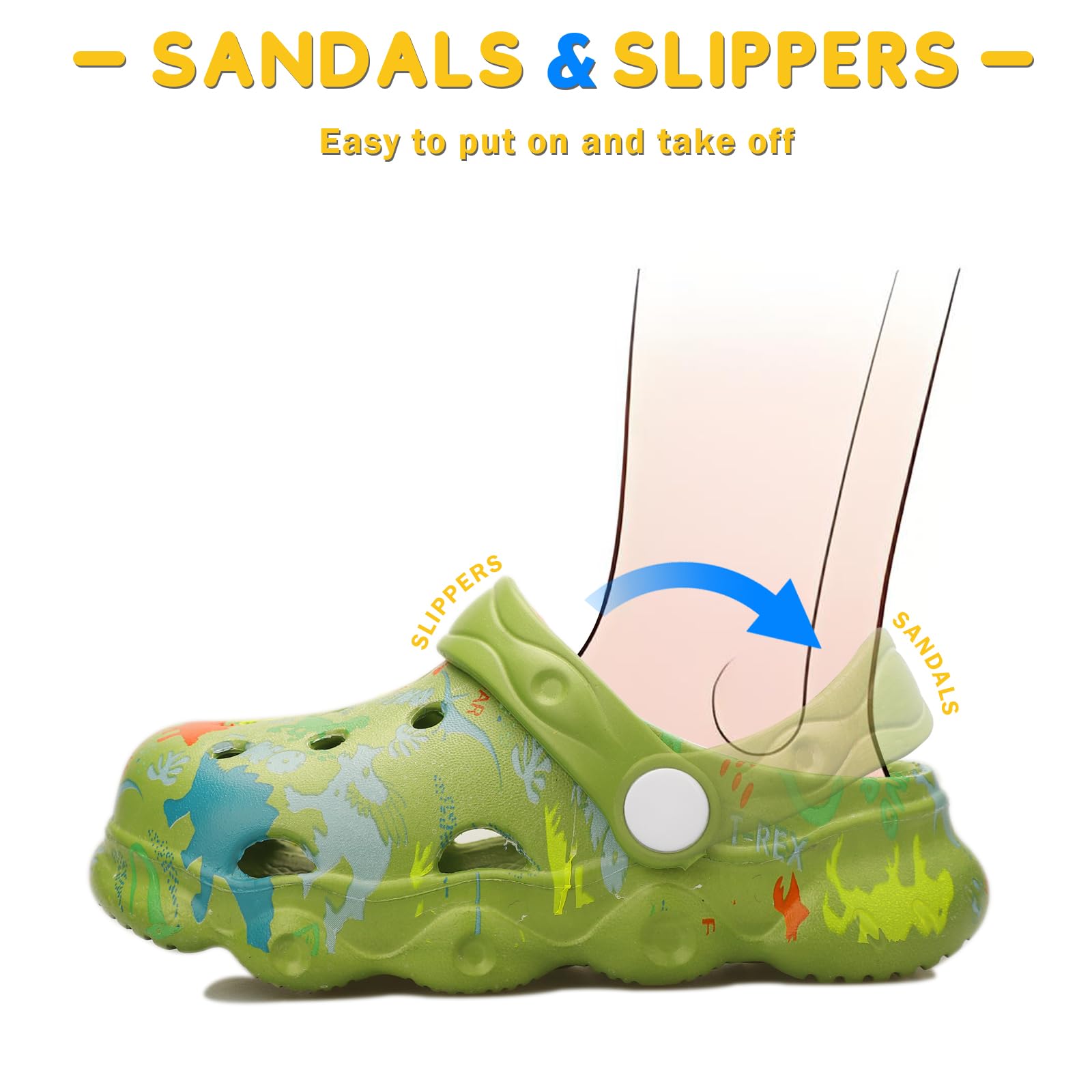 OWIF Toddler Clogs Boys Girls Kids Dinosaur Garden Shoes Slip on Sandals Slides Water Summer Shoes for Outdoor Beach Pool