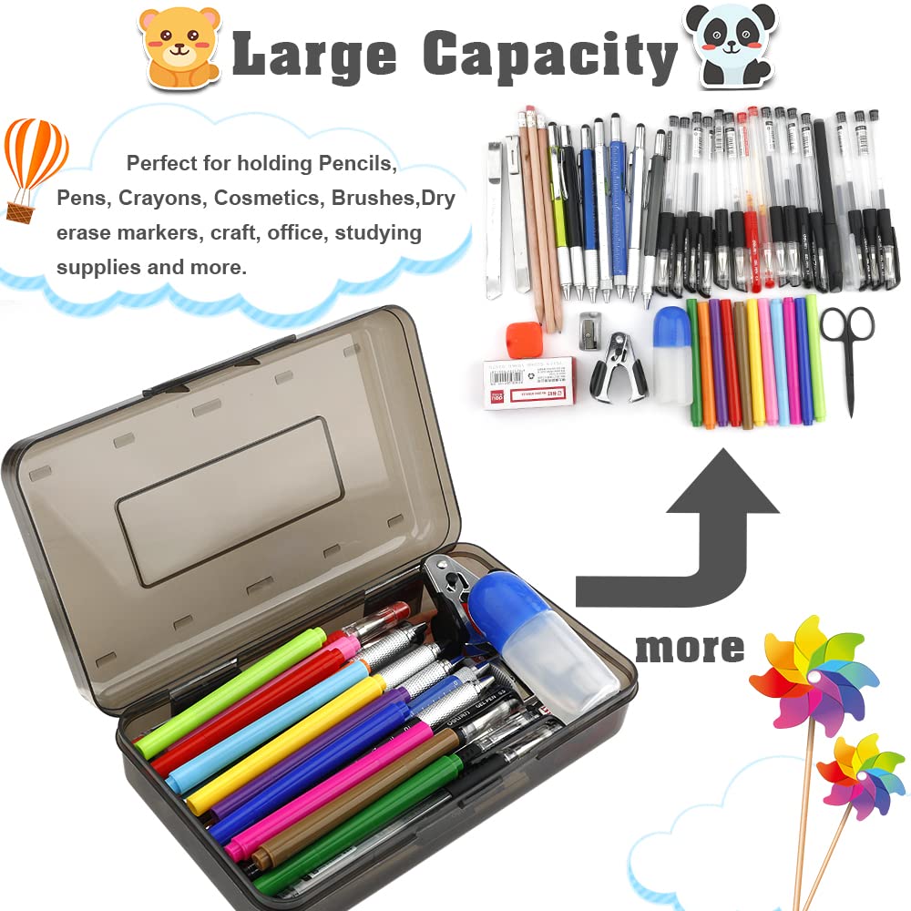 Pencil Case, Pencil Box, Clear Pencil Case, 3 Pack Plastic Pencil Case, Large Capacity Pencil Case, Crayon Box with Snap-tight Lid Stackable Design, Plastic Storage Box for School Office Supplies