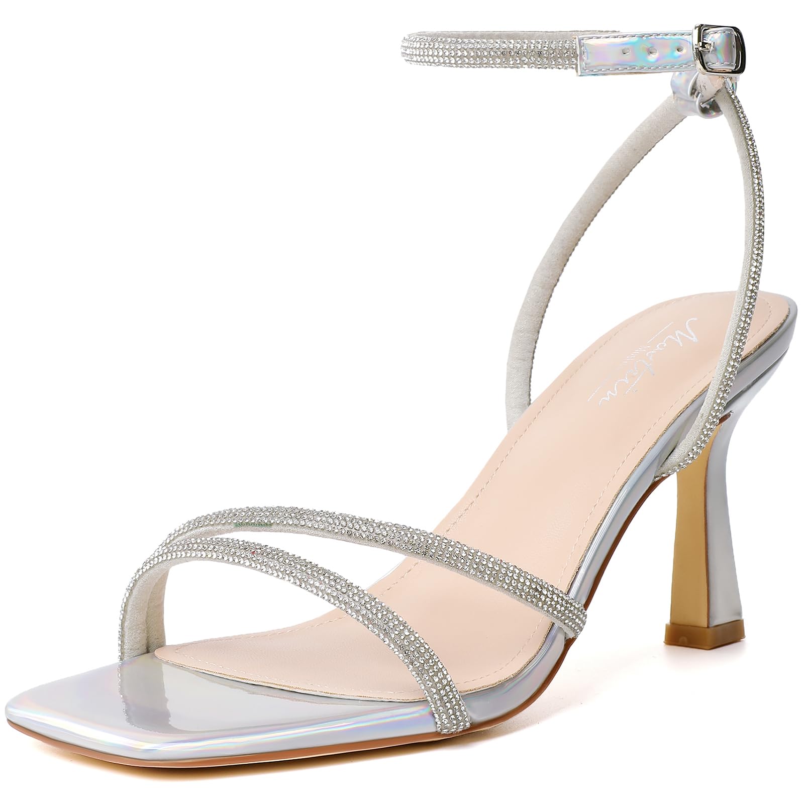 Mostrin Strappy Kitten Heels for Women Square Open Toe Heels Ankle Strap Lace Up Heeled Sandals for Party, Prom