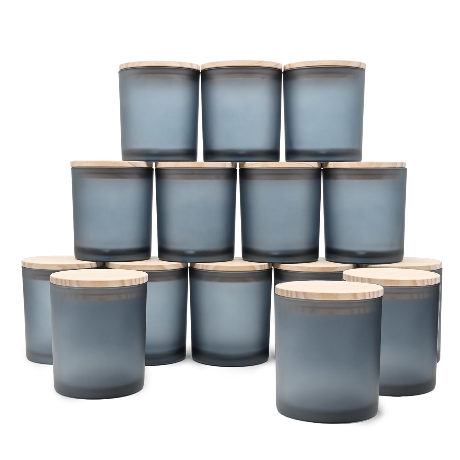 SHOWIN 10 OZ Thick Candle Jars for Making Candles 15 Pcs, Empty Jars with Wood Lids for Candle Making, Sample Container, Inner Black