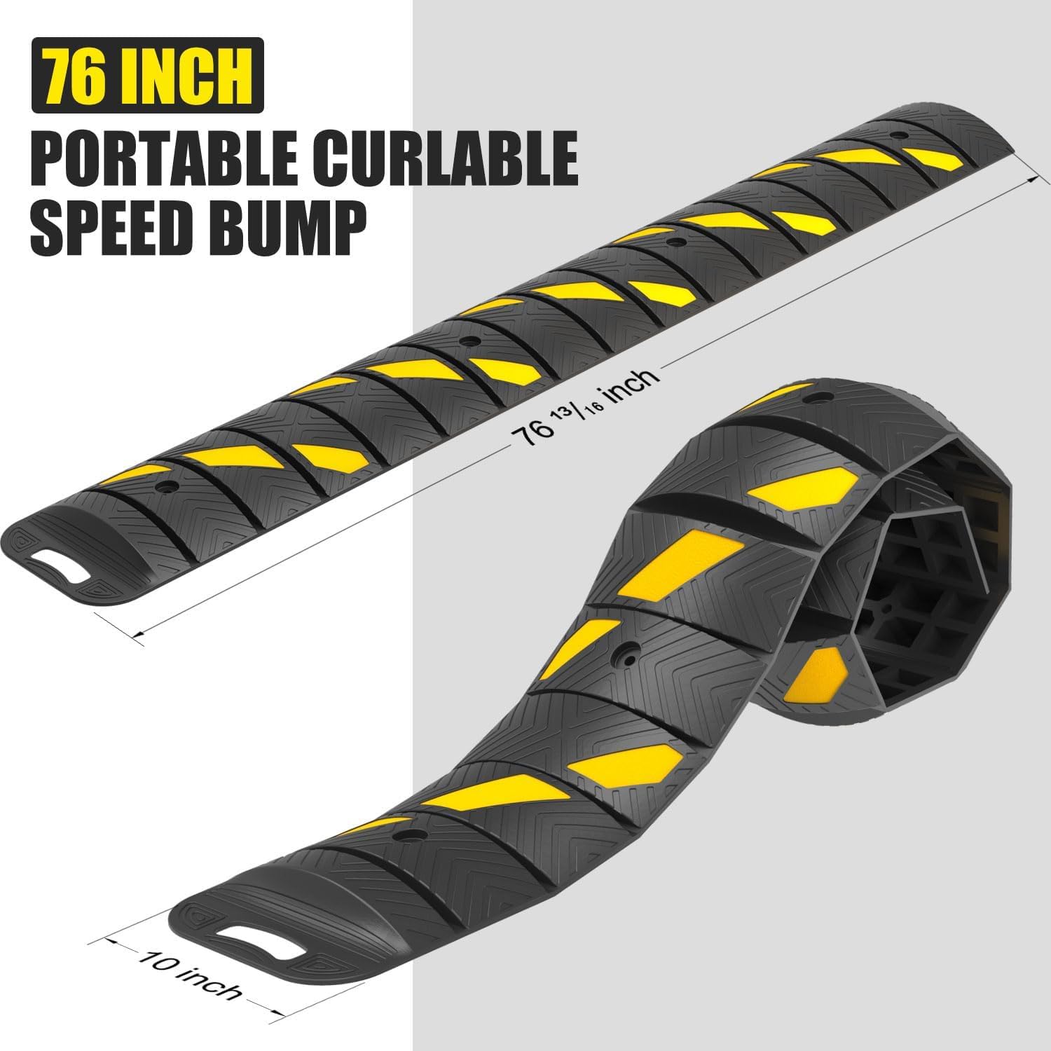 72" x 10" x 2" inch Portable Speed Bump Hump, 6' Feet Durable Collapsible Road Safety Bumps, Vehicles Hump Bumps for Asphalt Concrete Gravel Garage Driveway Roads Parking (72" Curlable Bump)