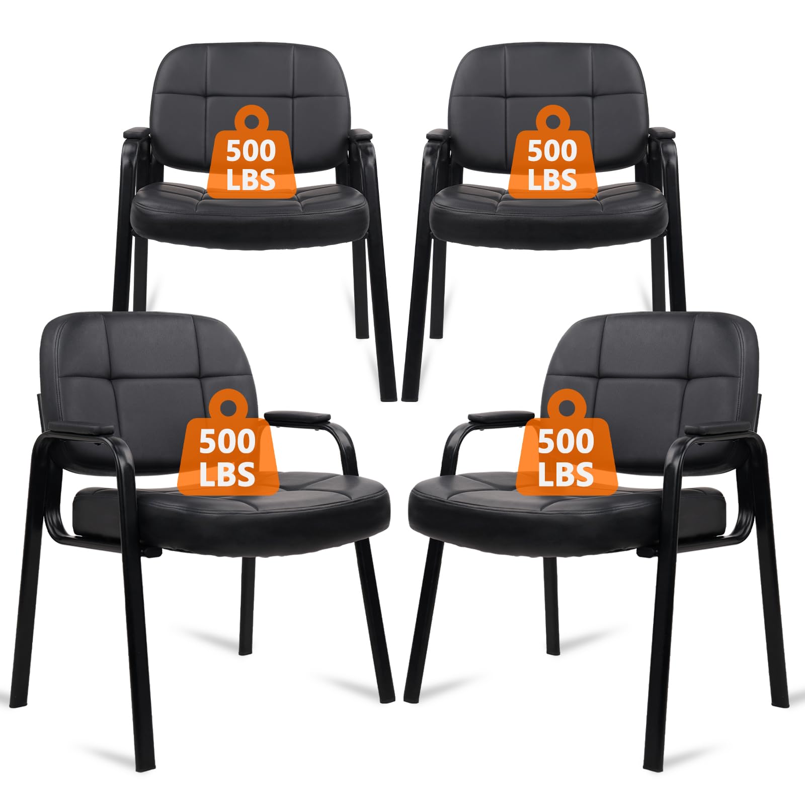 CLATINA Big & Tall 500 lbs Leather Office Reception Chair No Wheels with Padded Arms, Waiting Room Guest Chair for Elderly Home Desk Conference Room Lobby Side Salon Clinic, Black