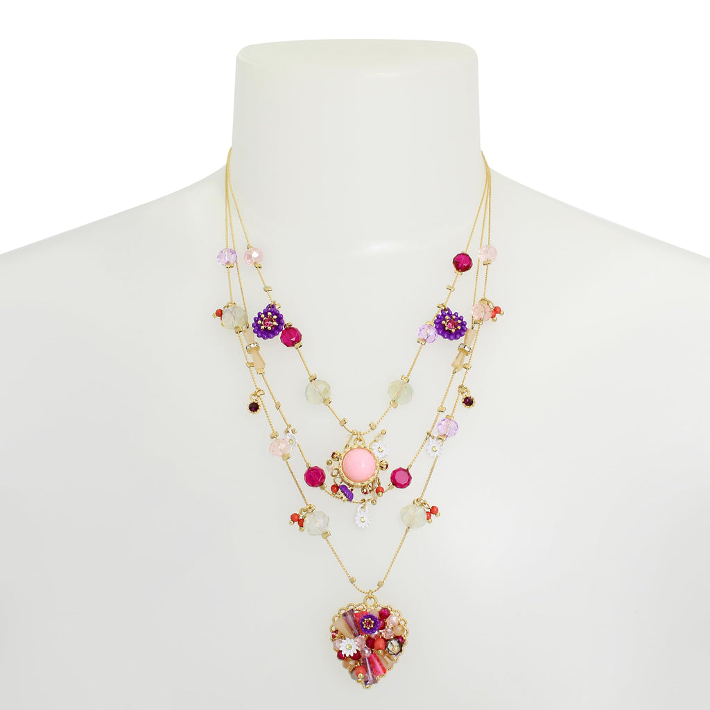 Betsey Johnson Womens Butterfly Charms Layered Necklace