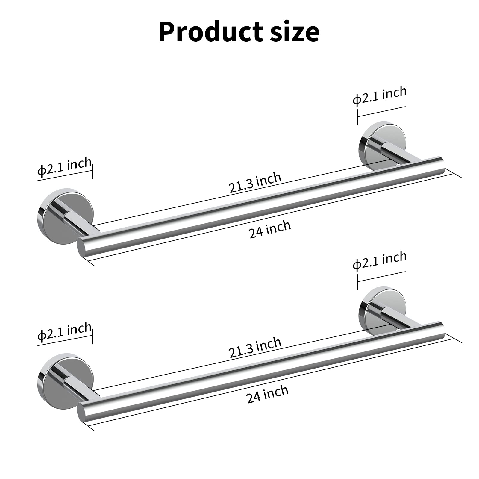 Cilee 2 Pieces Matte Black Bathroom Towel Bar, 24 Inch Double Towel Racks,Bathroom Towel Holder Towel Hanger for Bathroom Stainless Steel Wall Mount