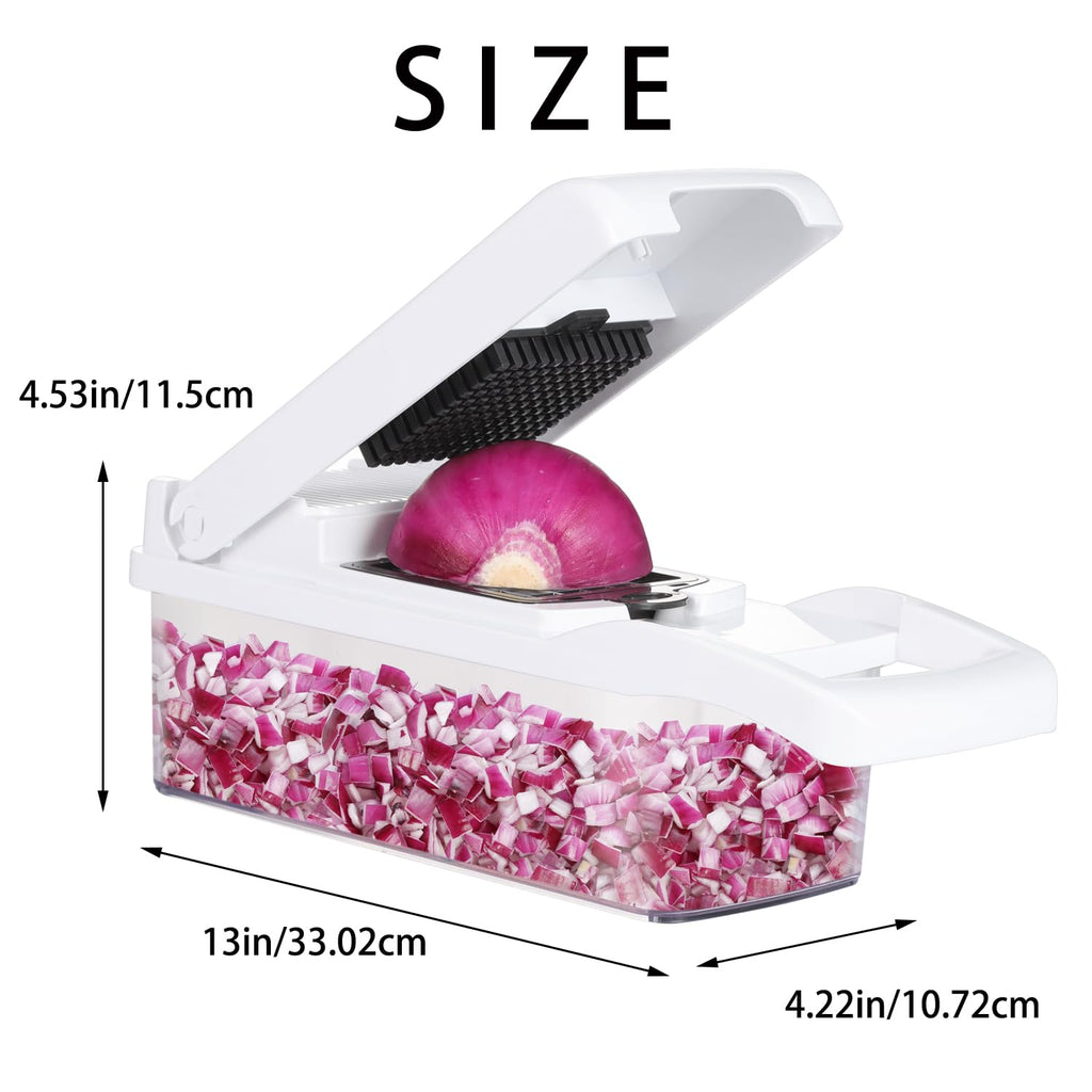 Ourokhome Vegetable Chopper Onion Cutter, 12 in 1 Professional Mandoline Slicer for Kitchen, Multifunctional Food Chopper for Potato, Tomato, Veggie with Strainer Basket, 8 Blades, Blue