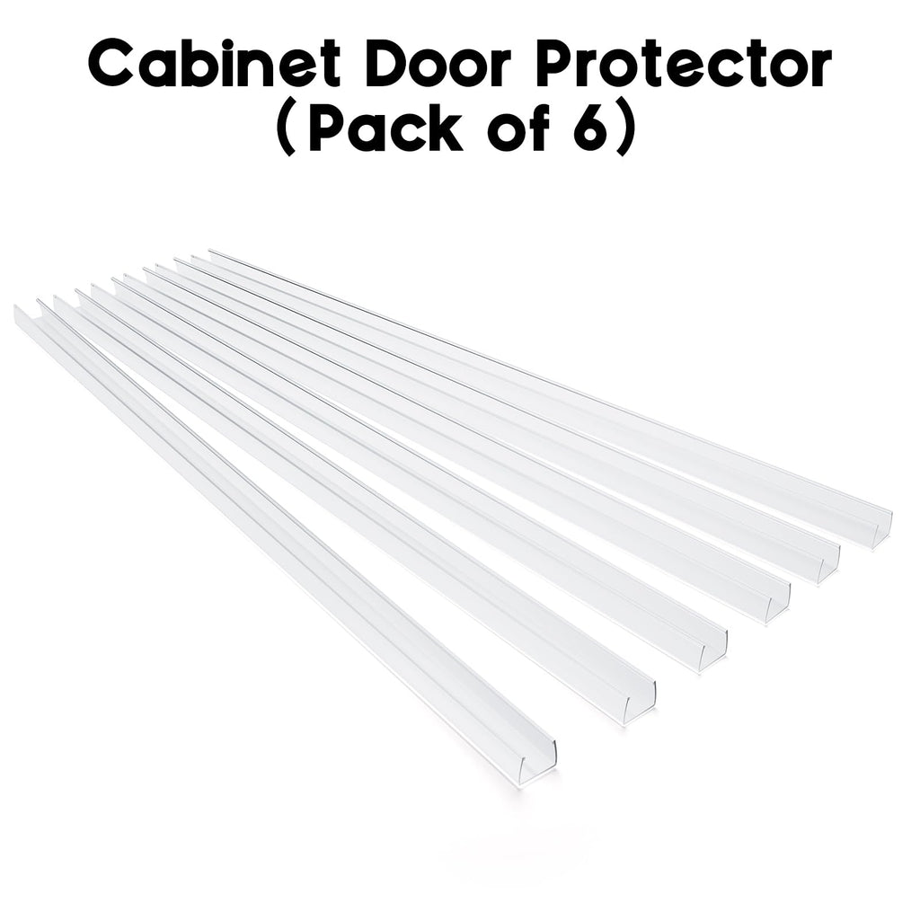Cabinet Protector Edge Guard (Pack of 6), 17.7" Clear PVC Cabinet Edge Protectors for 3/4" Thick Kitchen Cabinets Doors – Slip-On No-Tool Sliding Installation