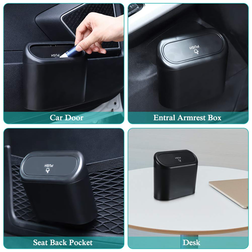 Accmor Car Trash Can with Lid, Mini Auto Dustbin Garbage Organizer with 30 Pcs Plastic Trash Bag, Automotive Garbage Container Bin for Vehicle, Home, Office