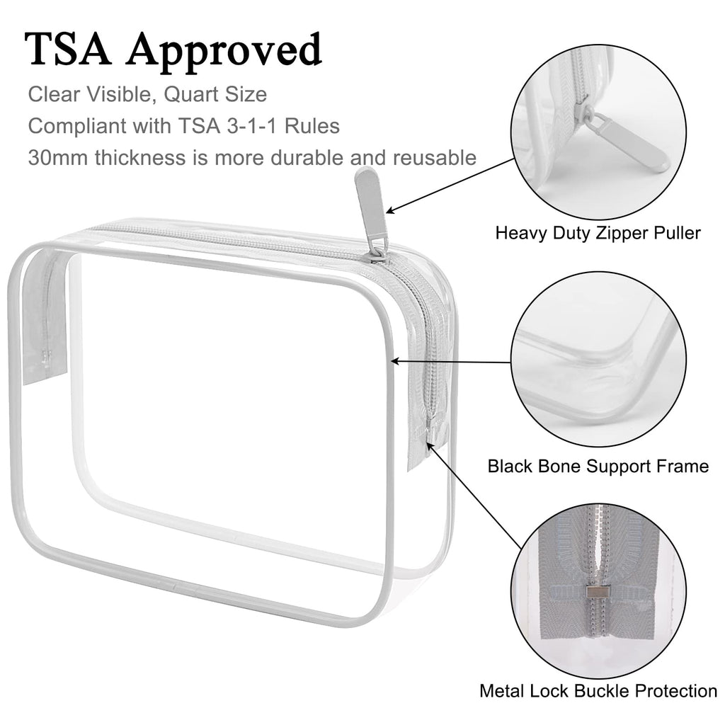 Lermende 2pcs Clear Toiletry Bag TSA Approved Travel Bag,Carry On for Travel,Airport Airline Accessories Compliant Bag,Quart Sized Makeup Cosmetic bag Women Men (Black, 2 Pack)