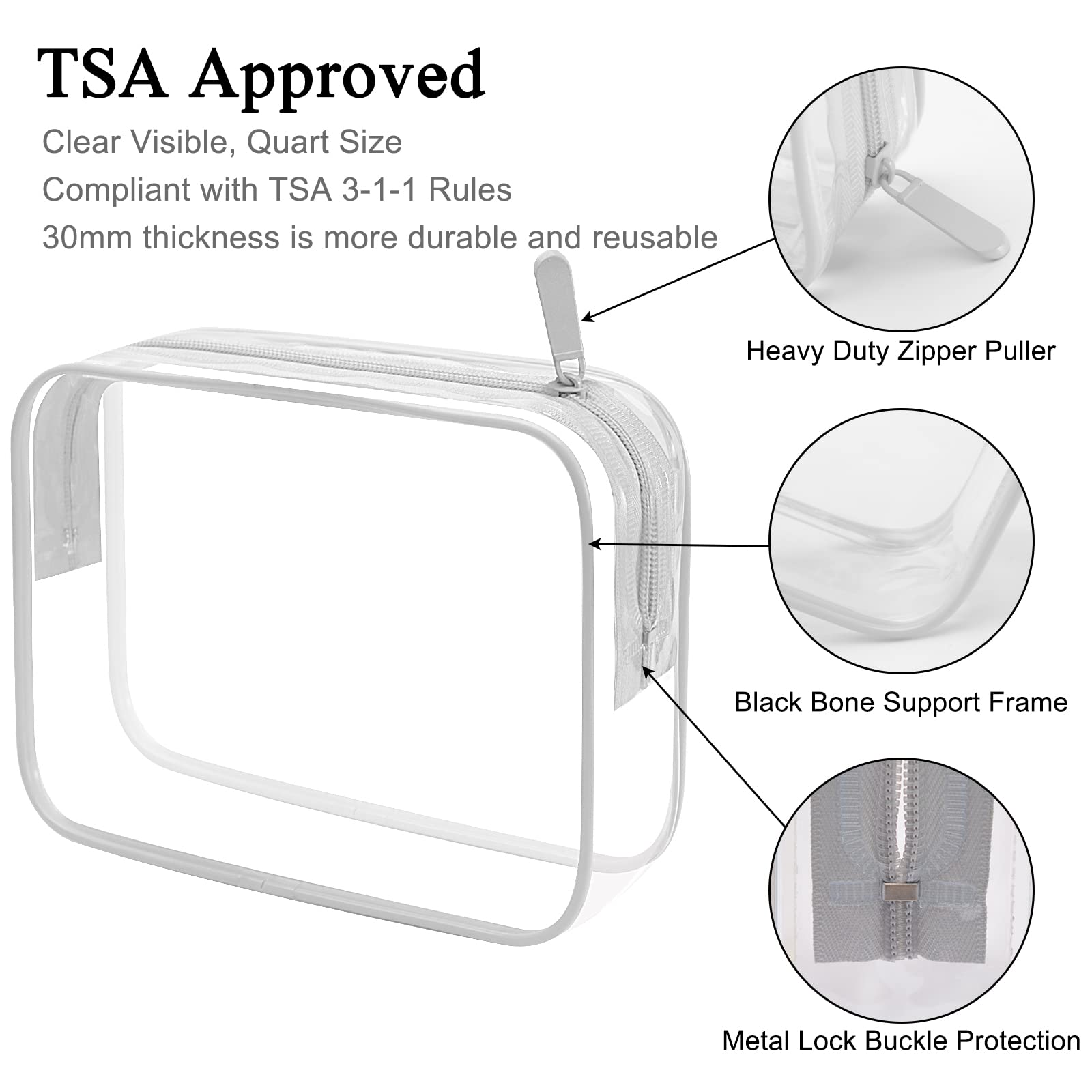 Lermende 2pcs Clear Toiletry Bag TSA Approved Travel Bag,Carry On for Travel,Airport Airline Accessories Compliant Bag,Quart Sized Makeup Cosmetic bag Women Men (Black, 2 Pack)