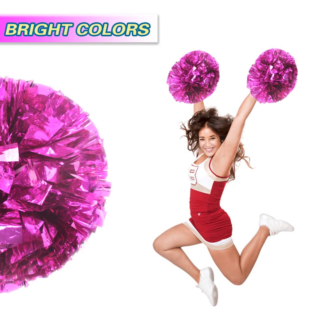 Lovecheer 2PCS/6PCS Metallic Pom Poms Cheerleading with Baton Handle Cheer Pompoms for Kids Adults Team Sports Spirit Party Cheering