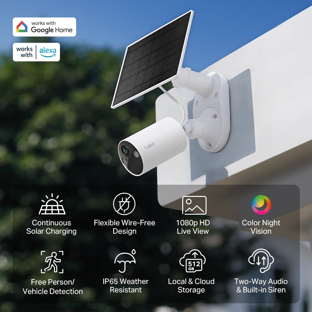Tapo by TP-Link Wireless Outdoor Security Camera, 1080P, Up to 180 Days Battery Life, Free Person Detection, SD/Cloud Storage, Spotlight Color Night Vision, Alarm, No Hub Needed, Black, C403