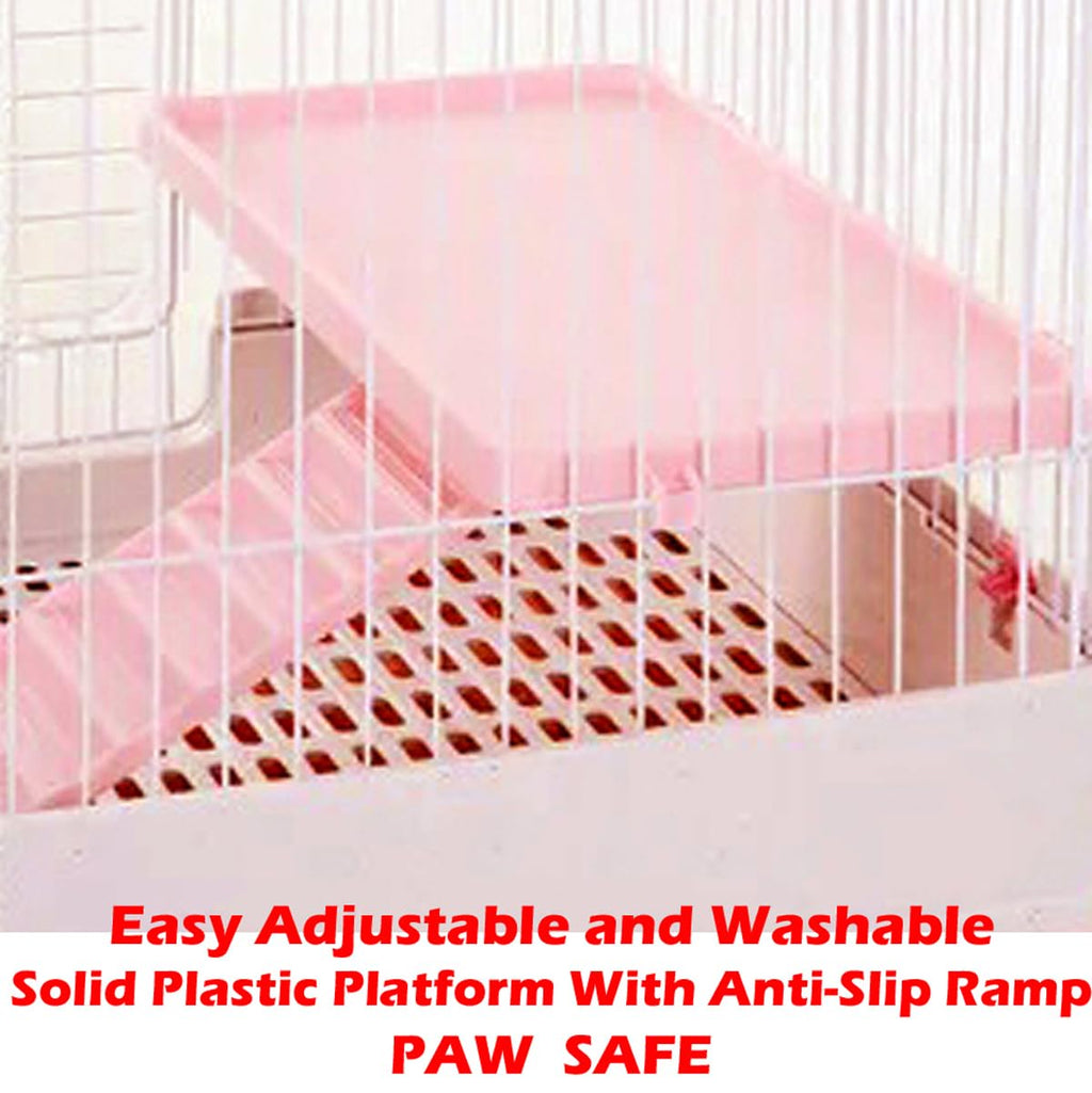 Deluxe 2-Level in/Outdoor Rabbit Hutch Cage for Ferret Squirrel Chinchilla Paw Safe Solid Platform Ramp Mesh Floor Pull Out Leakproof Easy Clean 2-Inch Deep Tray Large Access Doors Lockable Casters