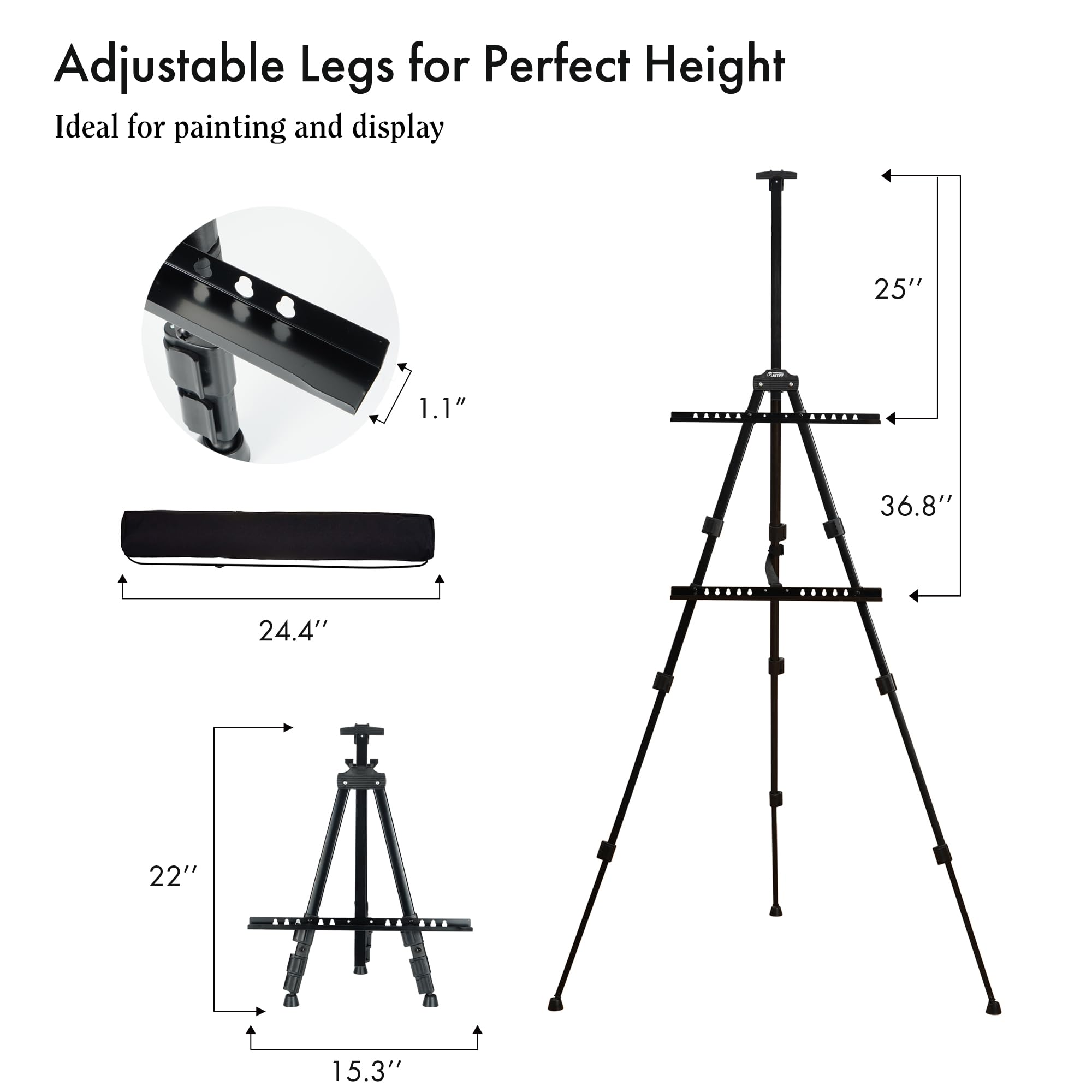 ARTIFY 14'' Tabletop Instant Display Easel, Black Steel Table Top Easels for Display, Tripod for Canvas, Paintings, Signs, Posters
