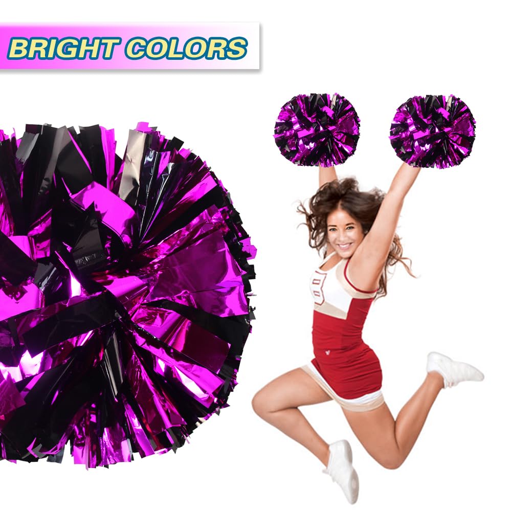 Lovecheer 2PCS/6PCS Metallic Pom Poms Cheerleading with Baton Handle Cheer Pompoms for Kids Adults Team Sports Spirit Party Cheering