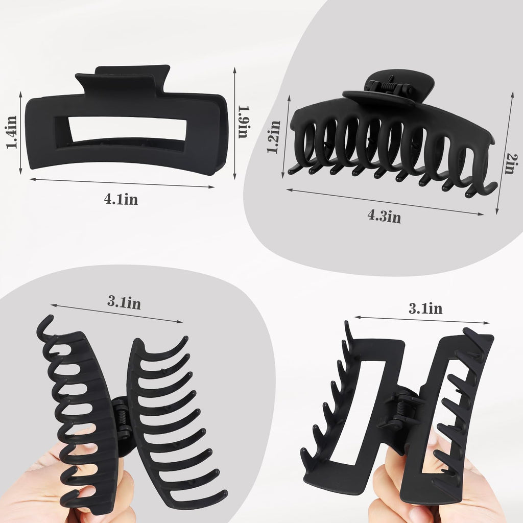 laxizar 8 Pack Claw Clips Rectangular Hair Clips for Women Girls Large Bandana Clips Strong Hold Hair Jaw Clips (Black)