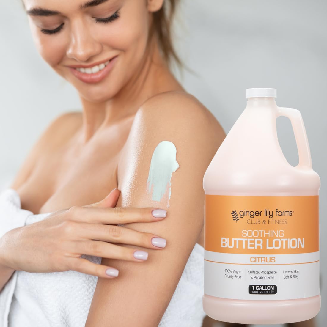 Ginger Lily Farms Club & Fitness Soothing Butter Lotion for Dry Skin, 100% Vegan & Cruelty-Free, Aloe Vera Scent, 1 Gallon (128 fl oz) Refill