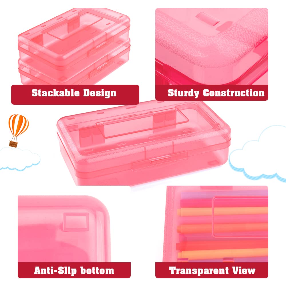 Pencil Case, Pencil Box, Clear Pencil Case, 3 Pack Plastic Pencil Case, Large Capacity Pencil Case, Crayon Box with Snap-tight Lid Stackable Design, Plastic Storage Box for School Office Supplies