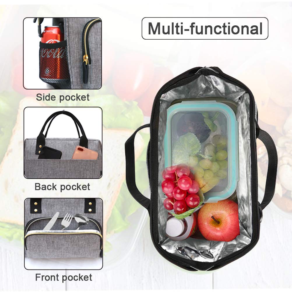 IDEATECH Insulated Lunch Box for Women & Men, Stylish Ladies Lunch Bag for Work, Leak Proof Portable Cooler Bag for Picnic, Black Lunch Tote Bags with Adjustable Shoulder Strap, Gifts for Mom (Black)