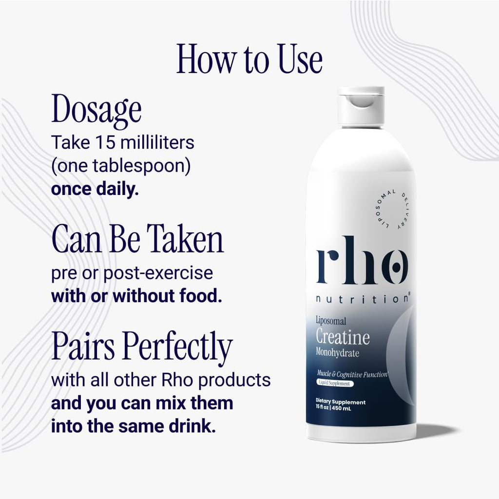 Rho Nutrition Liposomal Creatine Monohydrate - Ultra High Absorption Liquid Creatine Supplement – Promotes Lean Muscle Mass & Recovery, Supports Brain Function & Enhances Cellular Energy Production