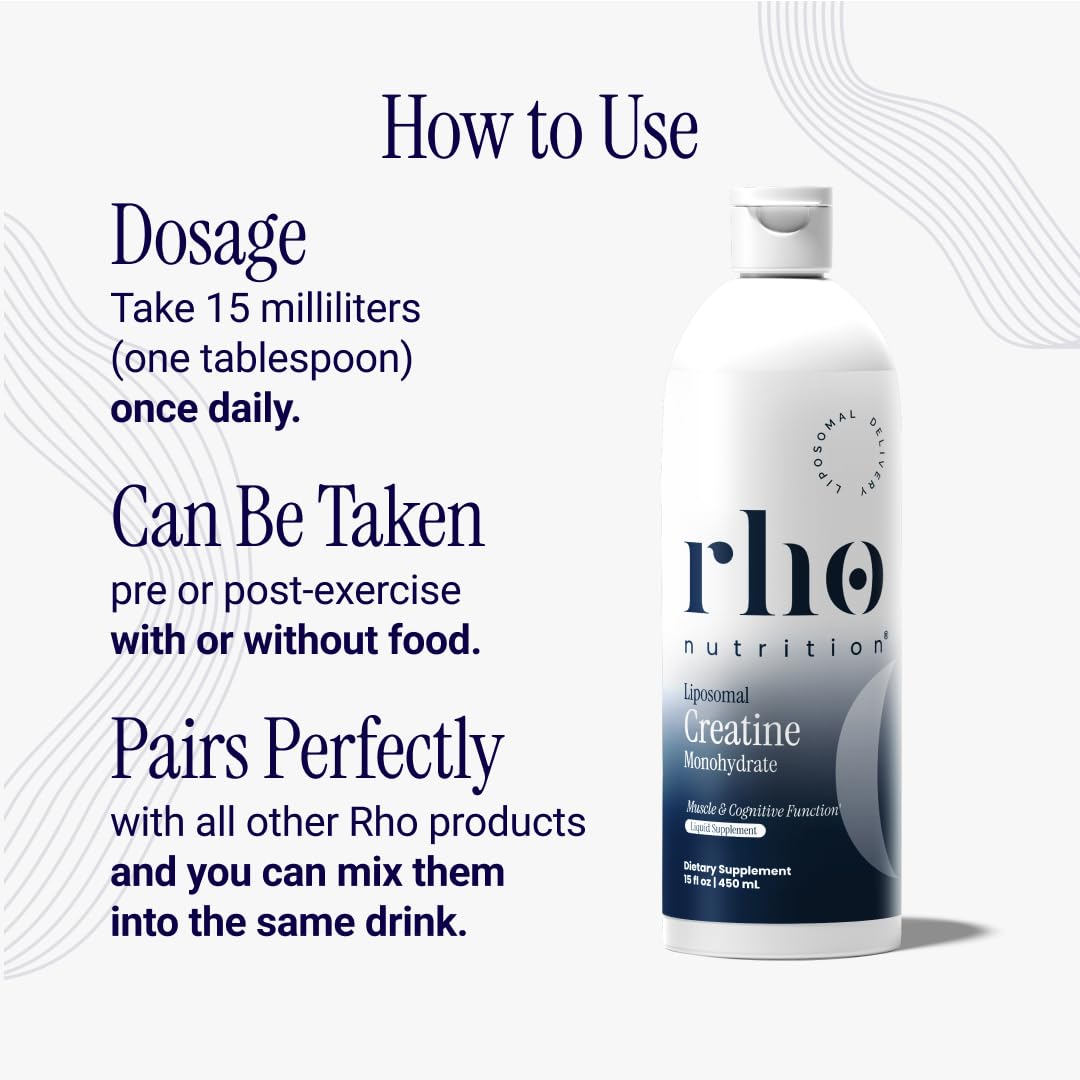 Rho Nutrition Liposomal Creatine Monohydrate - Ultra High Absorption Liquid Creatine Supplement – Promotes Lean Muscle Mass & Recovery, Supports Brain Function & Enhances Cellular Energy Production